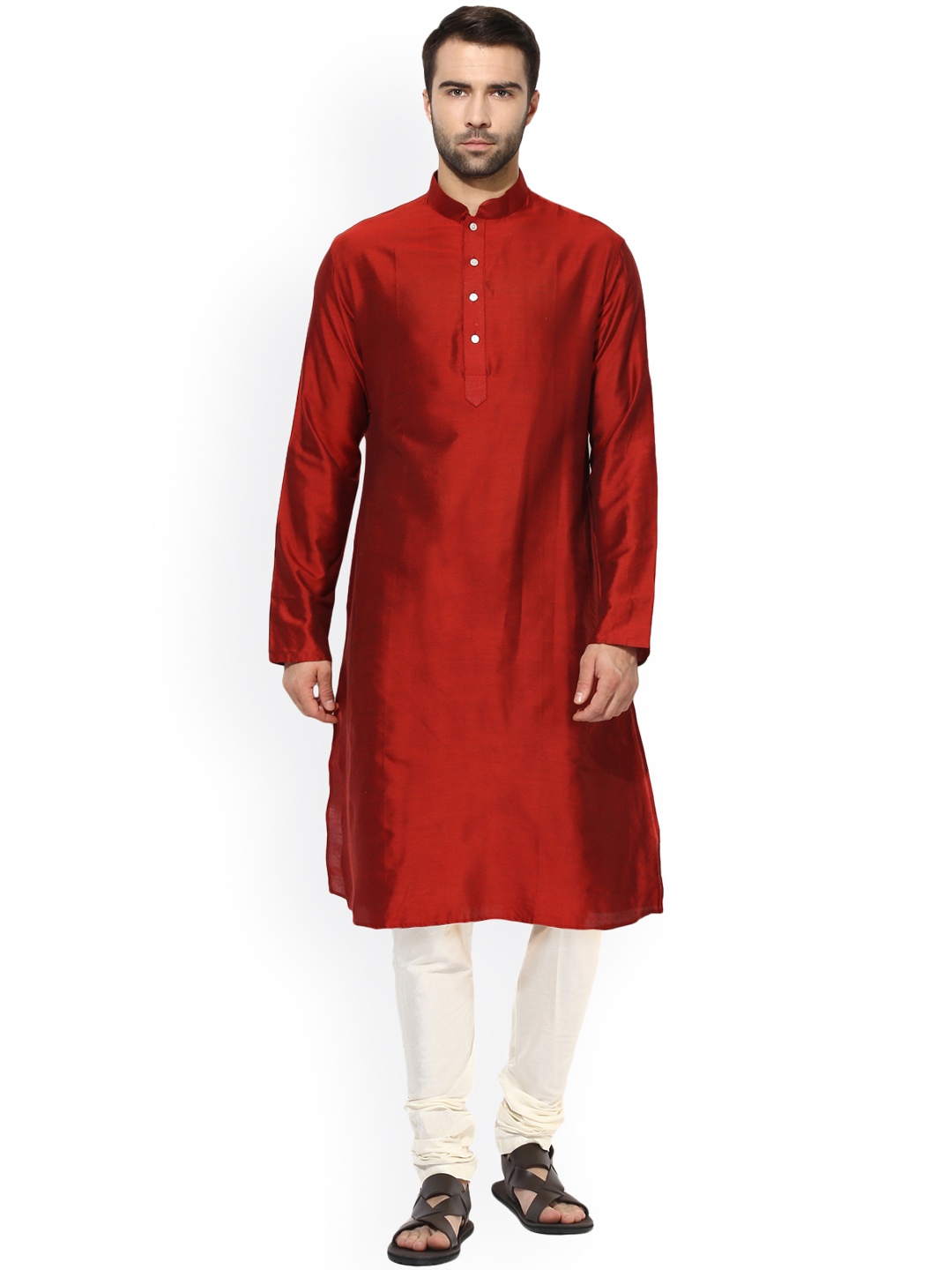 

KISAH Men Red & White Solid Kurta with Churidar