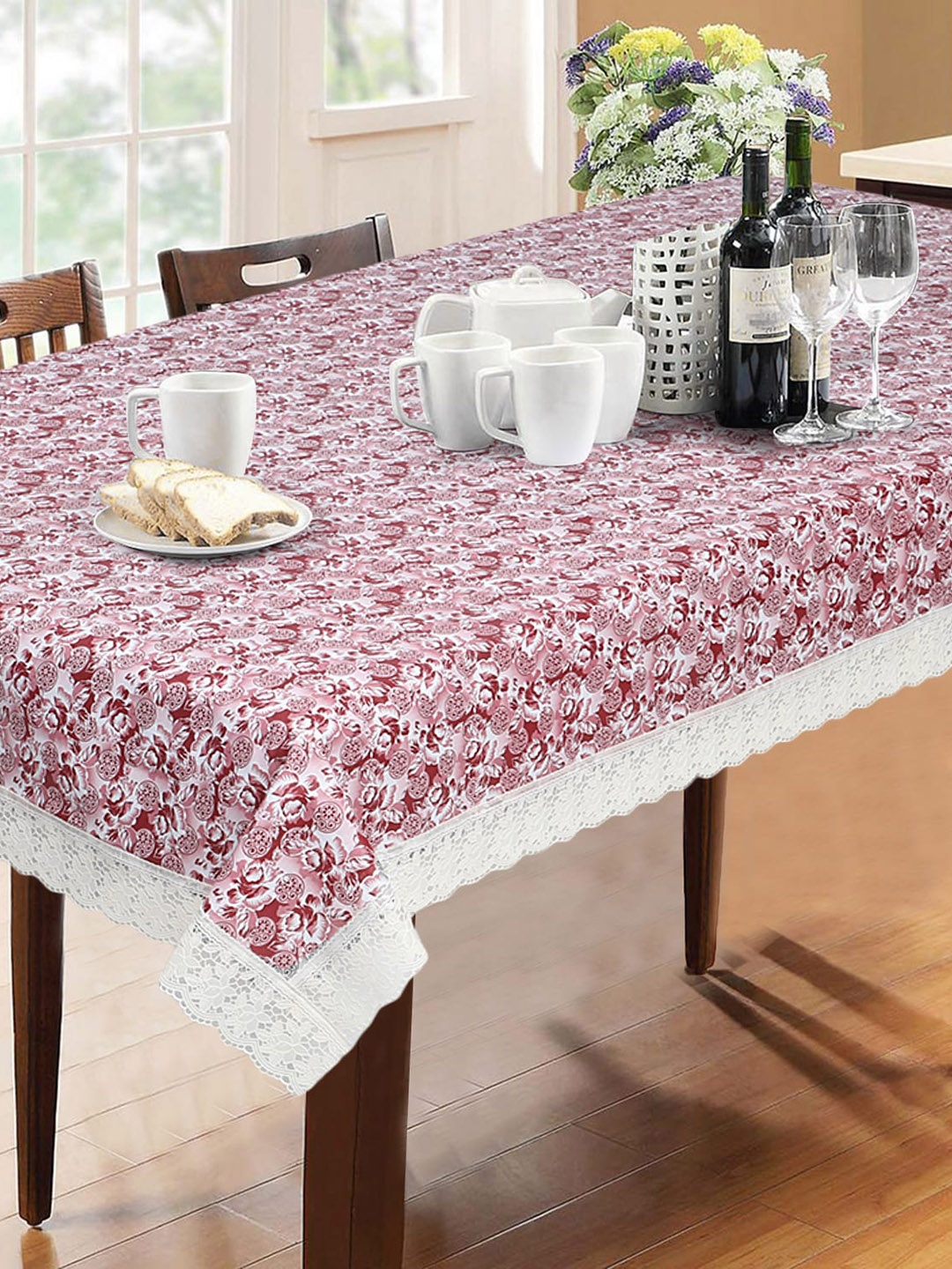 

Dakshya Industries Pink & White Printed 6-Seater Table Cover