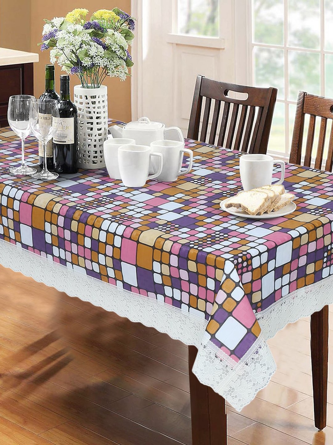 

Dakshya Industries Purple & White Printed 6-Seater Table Cover
