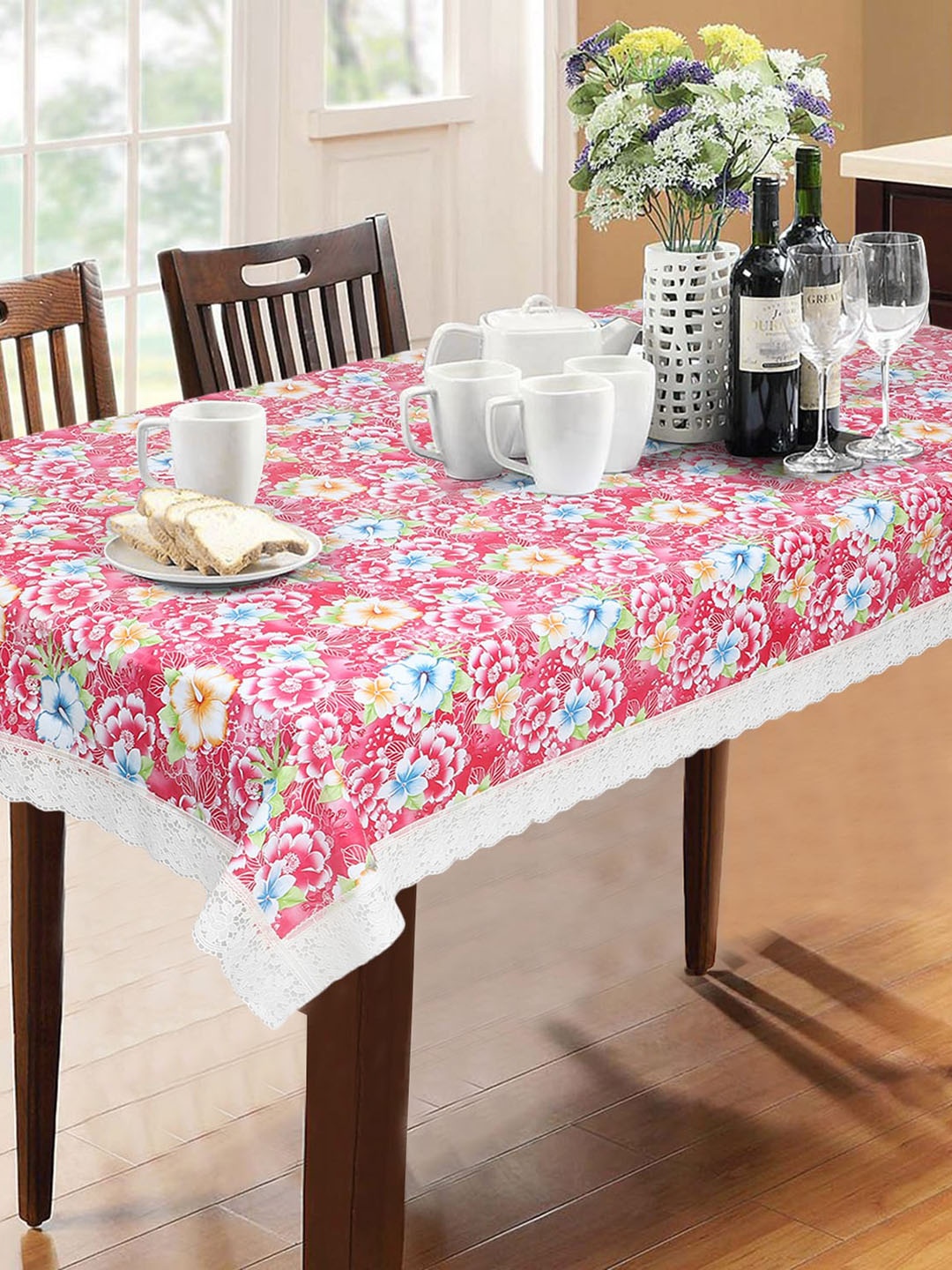 

Dakshya Industries Pink & White Floral Printed 6-Seater Table Cover