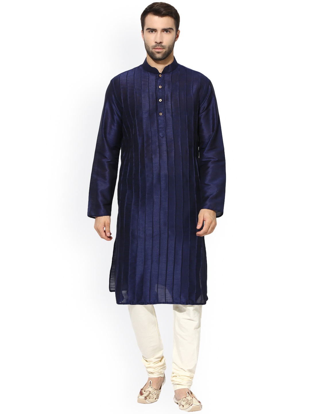 

KISAH Men Navy Blue & White Solid Kurta with Churidar