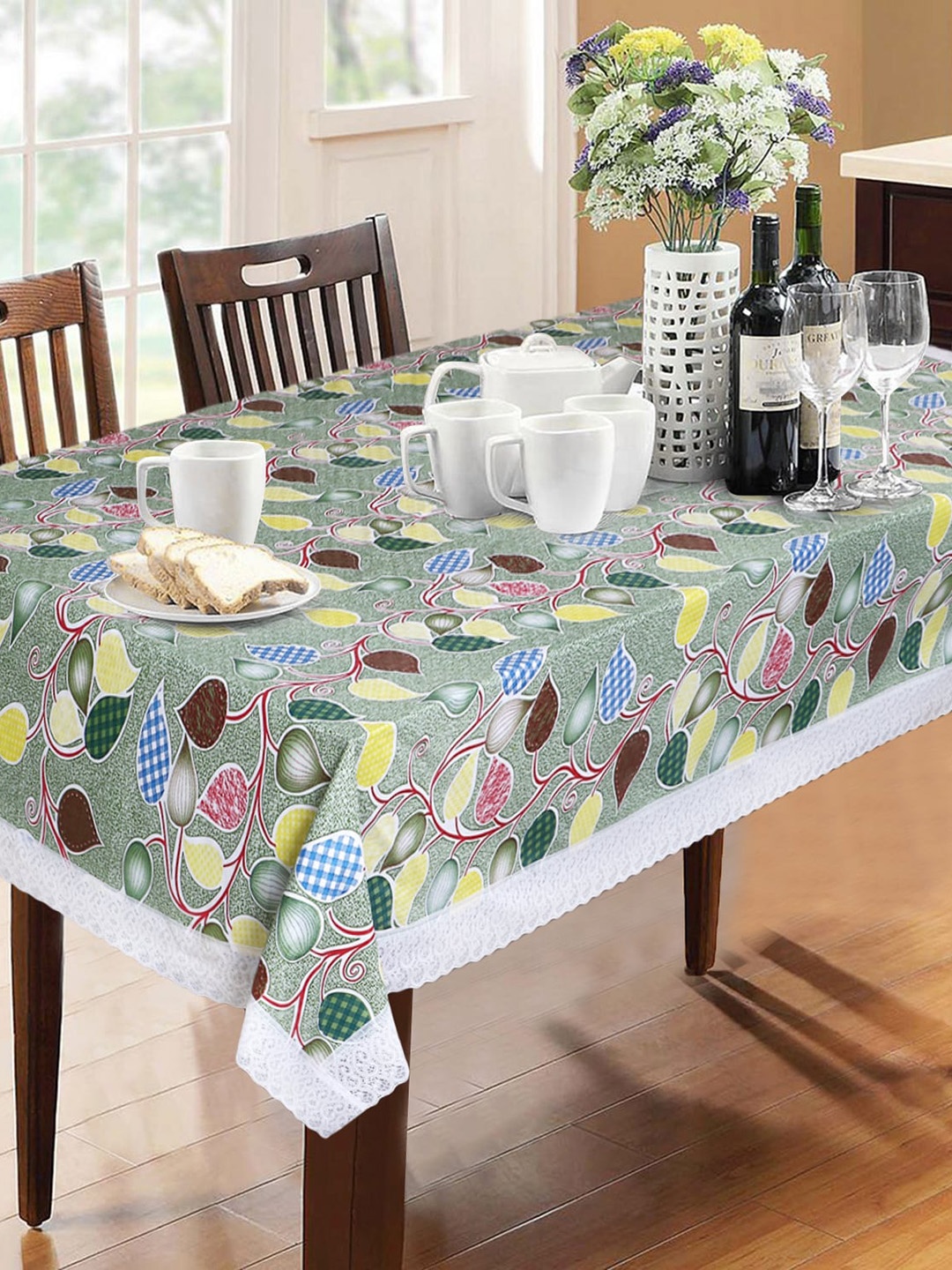 

Dakshya Industries Green & White Printed 6-Seater Table Cover