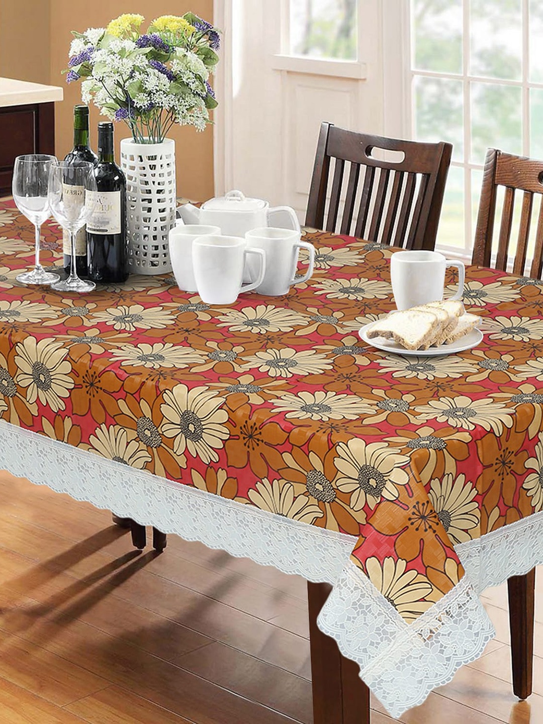 

Dakshya Industries Orange & White Floral Printed 6-Seater Table Cover