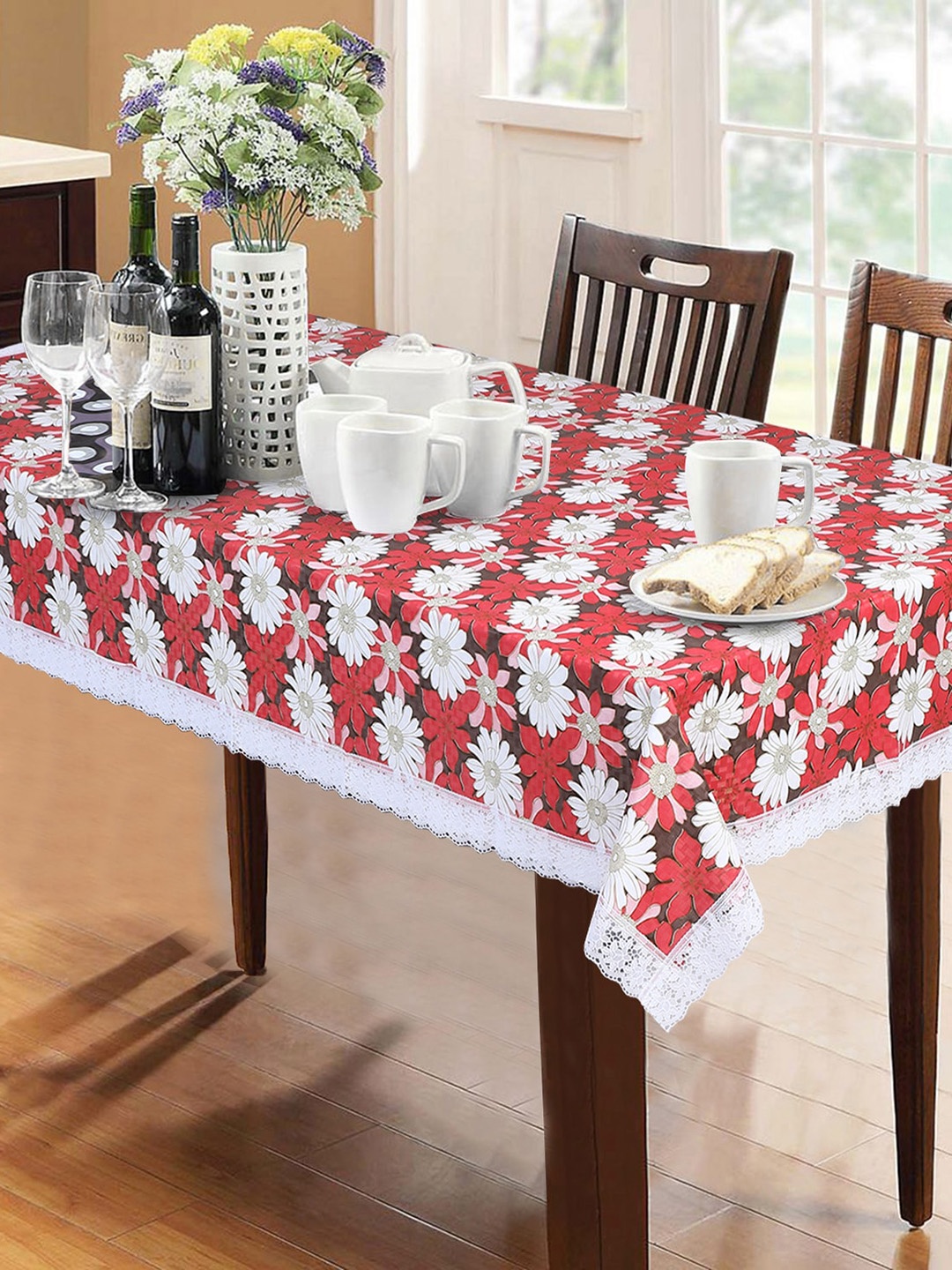 

Dakshya Industries Red & White Floral Printed 6-Seater Table Cover