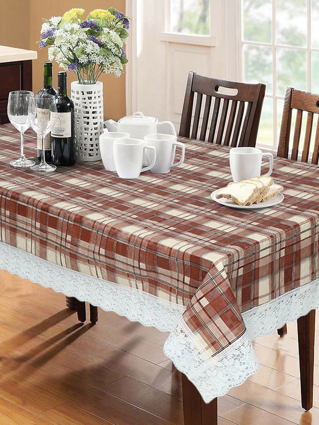 

Dakshya Industries Brown & Beige Checked 6-Seater Table Cover