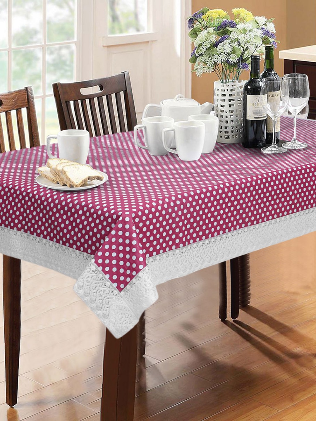 

Dakshya Industries Pink & White Printed 6-Seater Table Cover