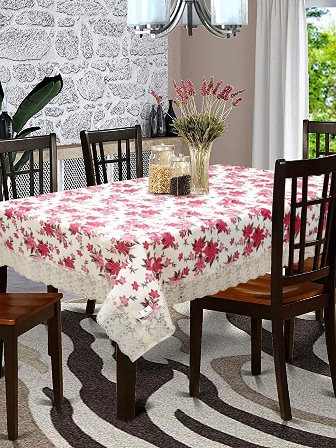 

Dakshya Industries Pink & White Floral Printed 6-Seater Table Cover
