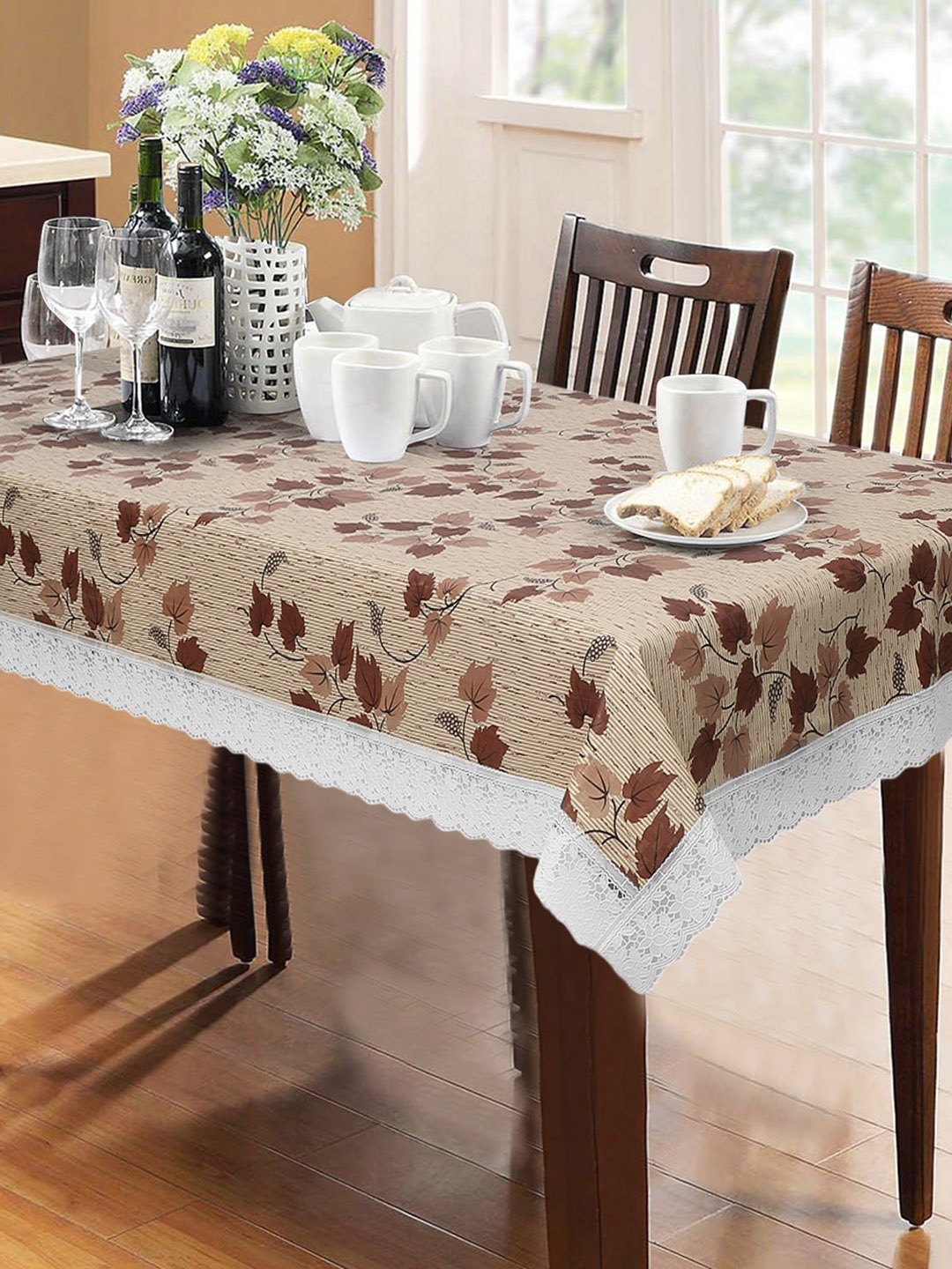 

Dakshya Industries Beige & Brown Floral Printed 6-Seater Table Cover