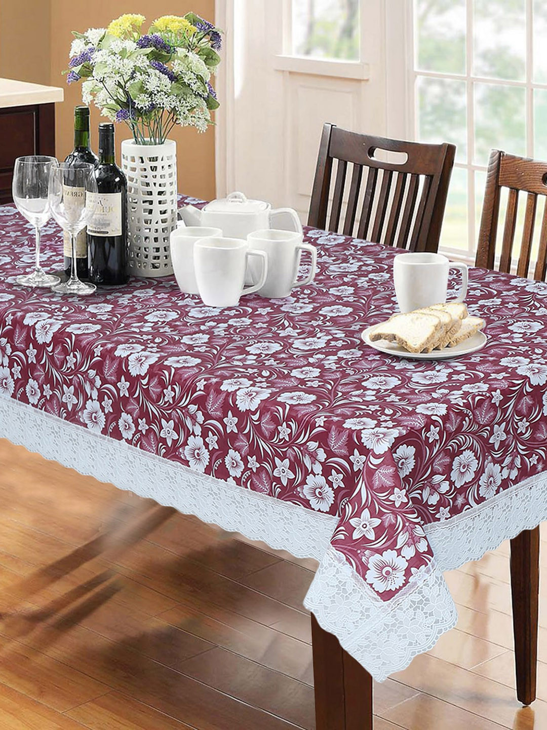 

Dakshya Industries Rust-Colored & White Floral Printed 6-Seater Table Cover