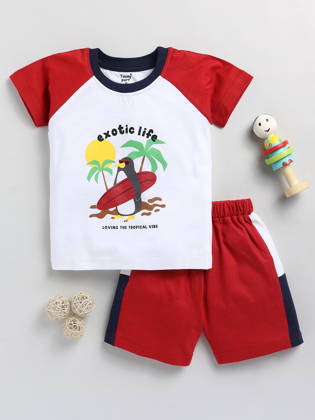 

Toonyport Boys Graphic Printed T-shirt with Shorts, Red