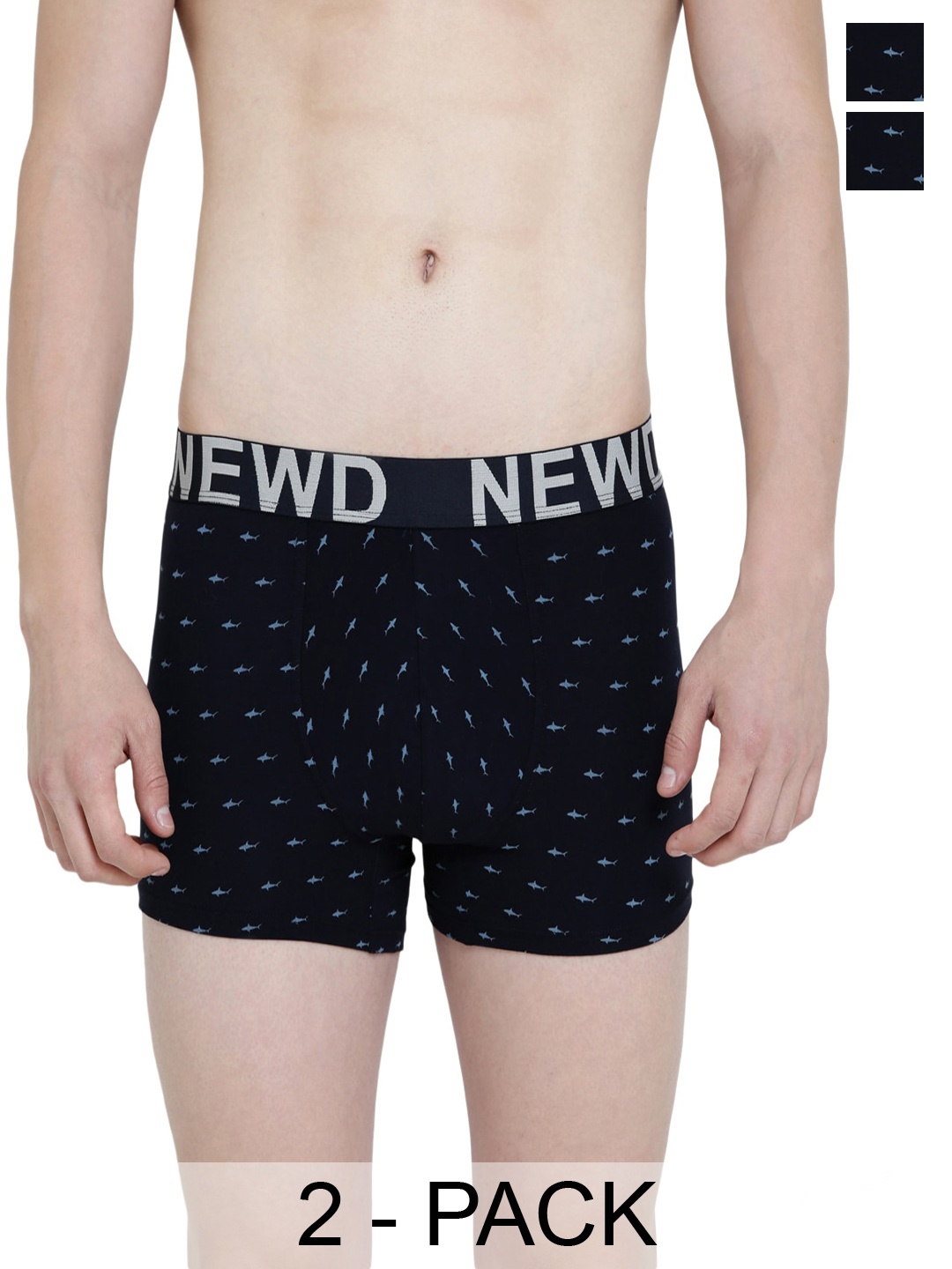 

NEWD Pack Of 2 Printed Label Free Short Trunks NTP10-NAVY-C2-S, Navy blue