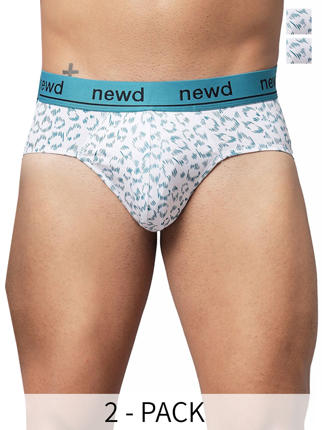 

NEWD Pack Of 2 Animal Printed Basic Briefs NBP16-WHITE-C2-S