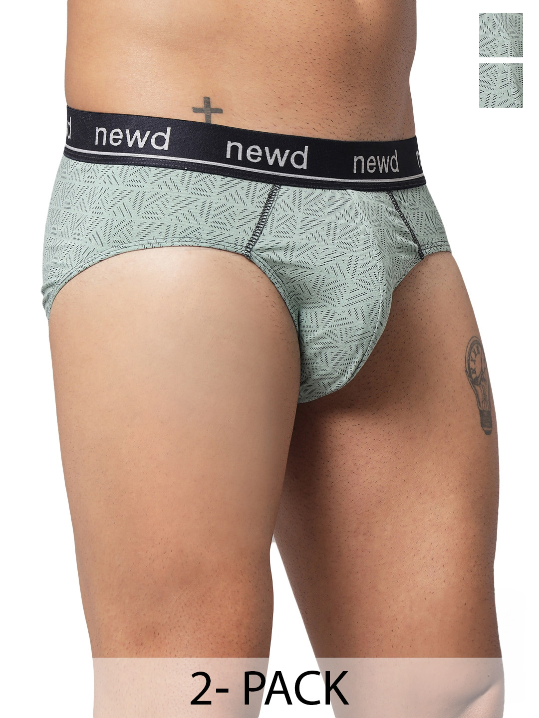 

NEWD Pack Of 2 Abstract Printed Label Free Basic Briefs NBP15-GREEN-C2-S