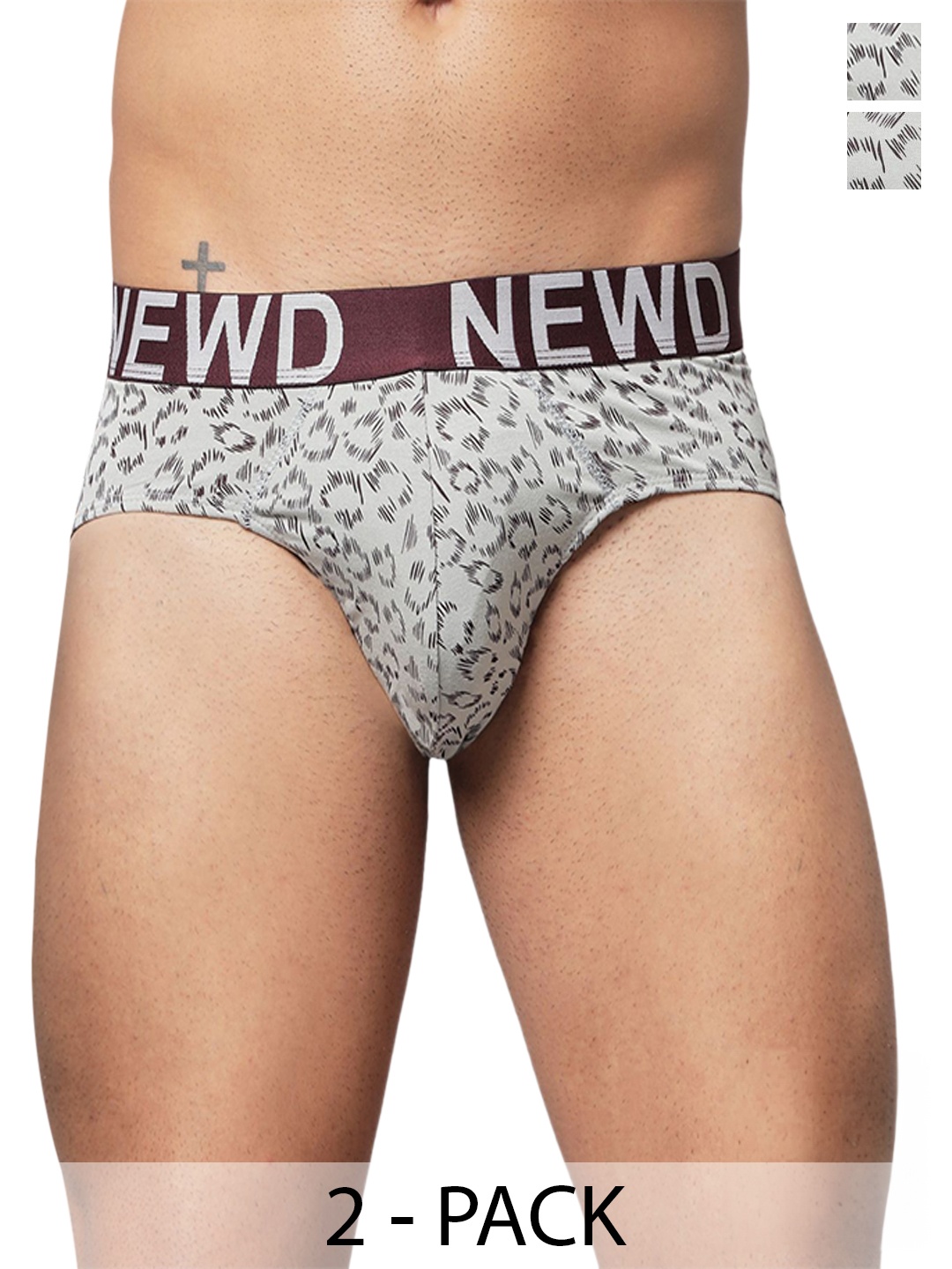

NEWD Pack Of 2 Abstract Printed Label Free Basic Briefs NBP16-PISTA-C2-S, Green