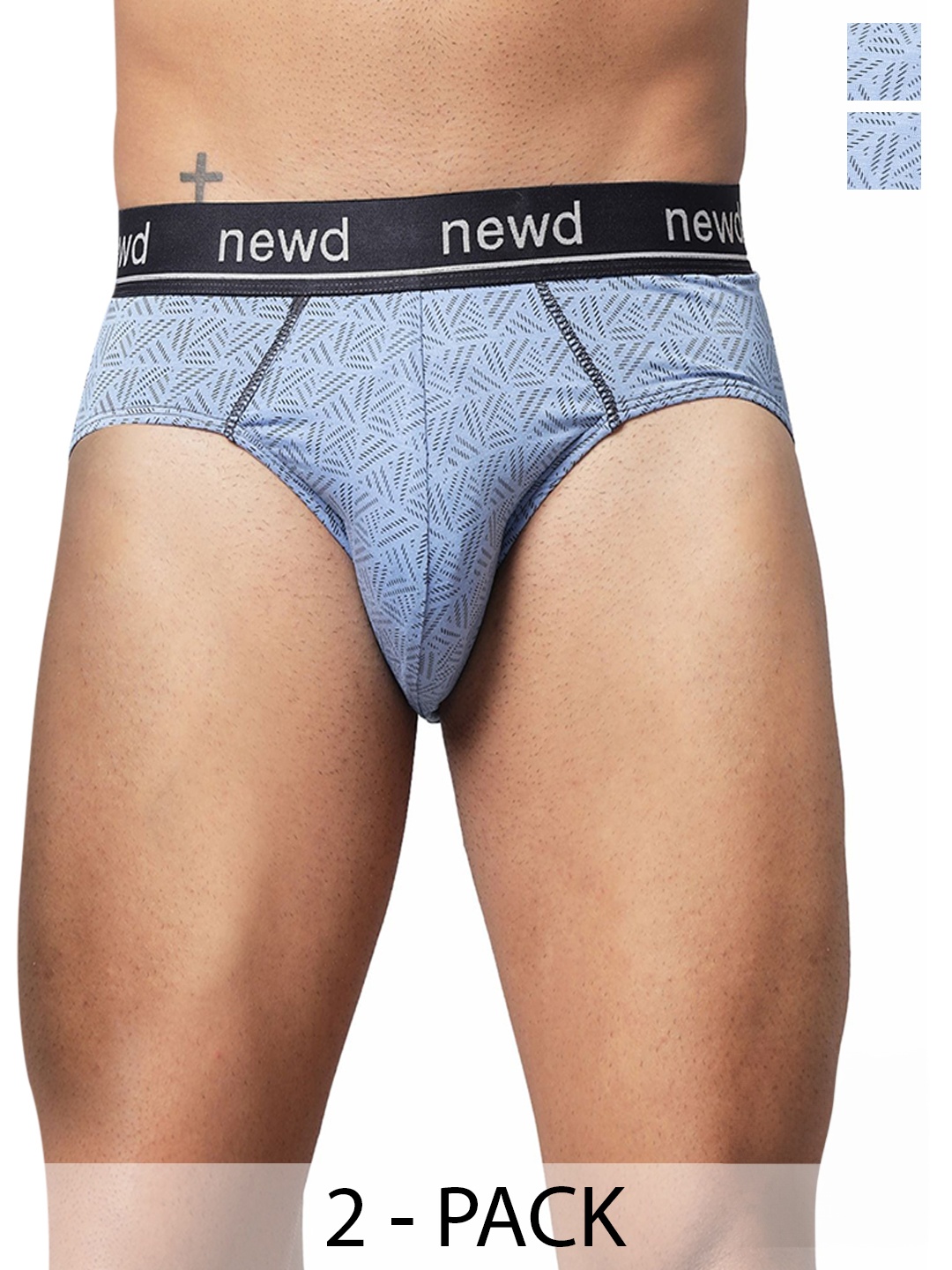 

NEWD Pack Of 2 Abstract Printed Label Free Basic Briefs NBP15-BLUE-C2-S