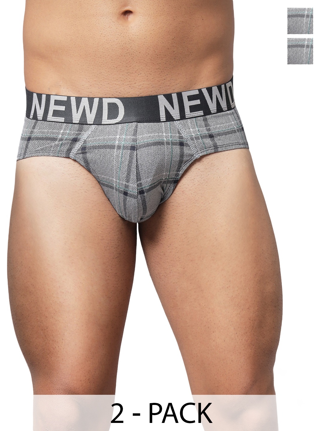 

NEWD Pack Of 2 Checked Label Free Basic Briefs NBP14-GREY-C2-S