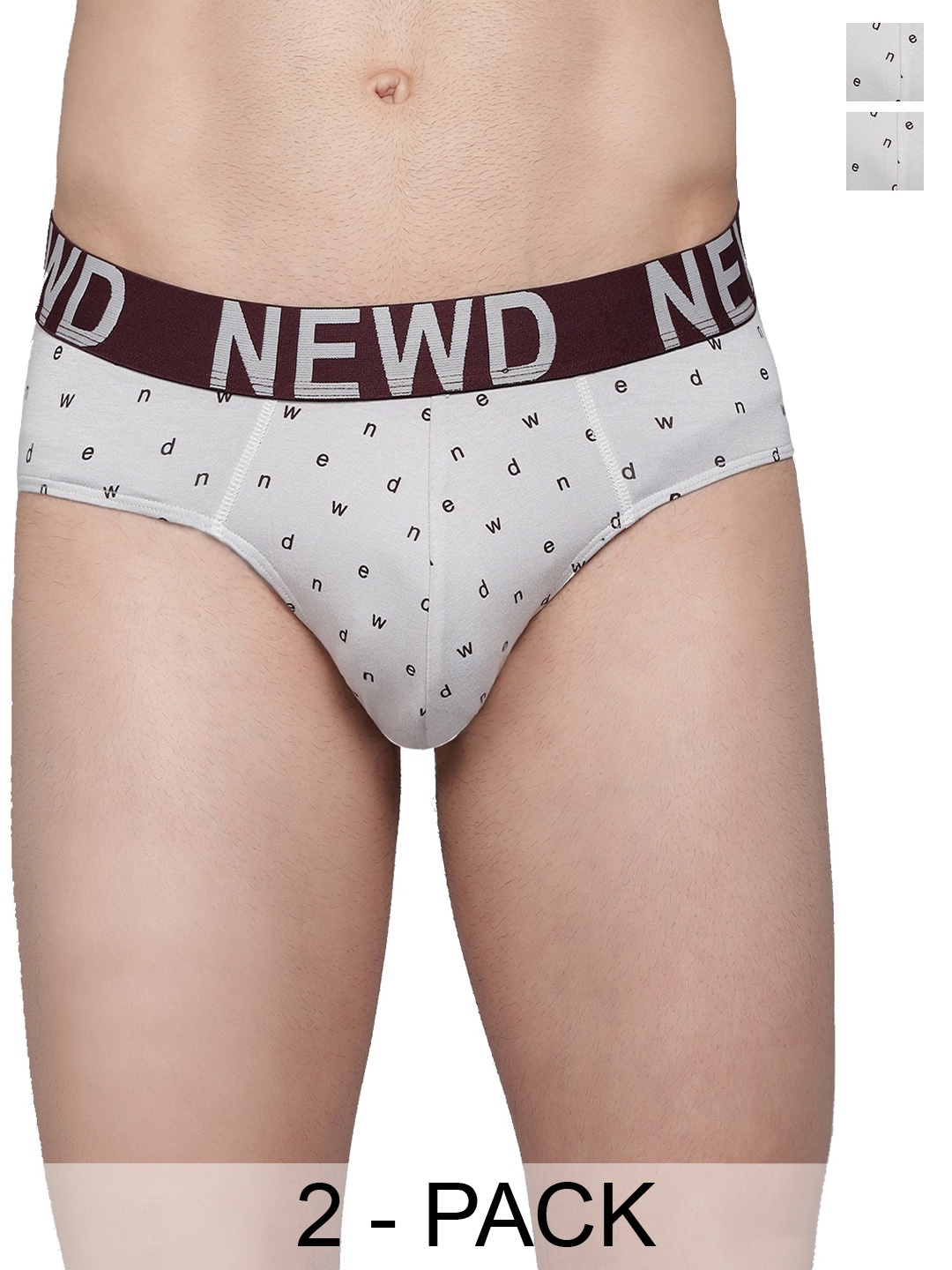 

NEWD Pack Of 2 Typography Printed Label Free Basic Briefs NBP8-W.GREY-C2-S