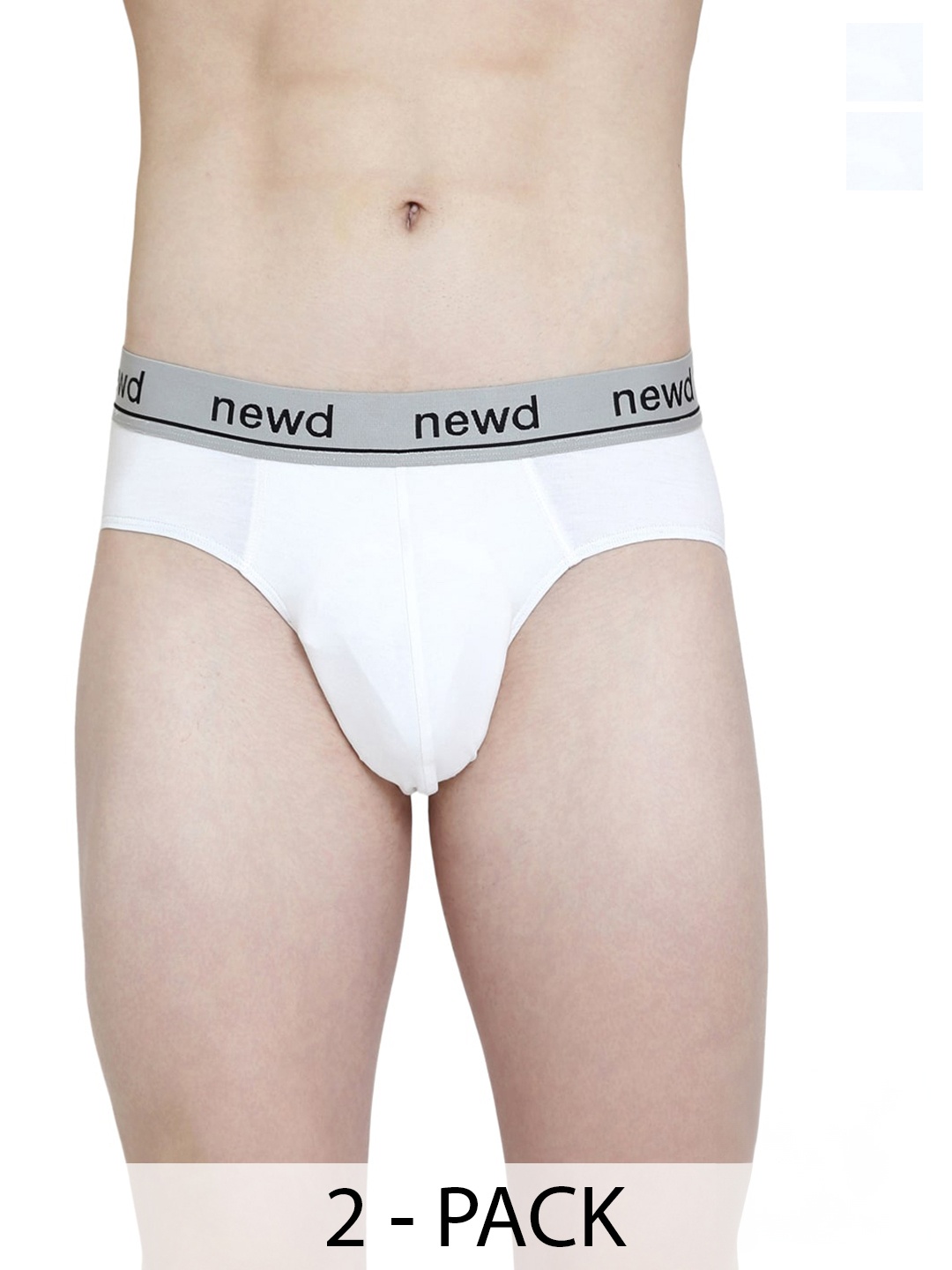 

NEWD Pack Of 2 Typography Printed Mid-Rise Label Free Basic Briefs NBS1-WHITE-C2-S