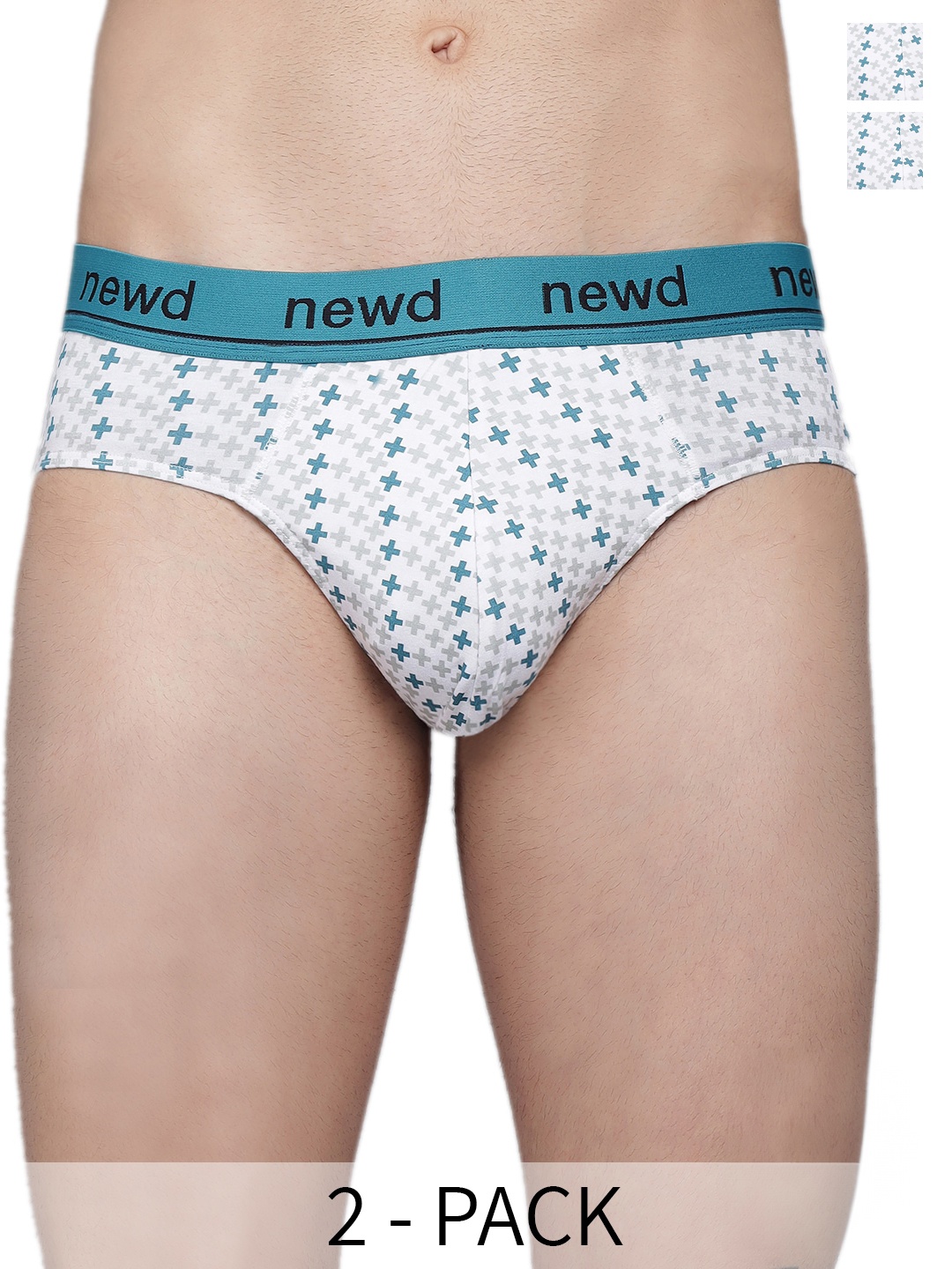 

NEWD Pack Of 2 Geometric Printed Mid-Rise Label Free Basic Briefs NBP9-WHITE-C2-S