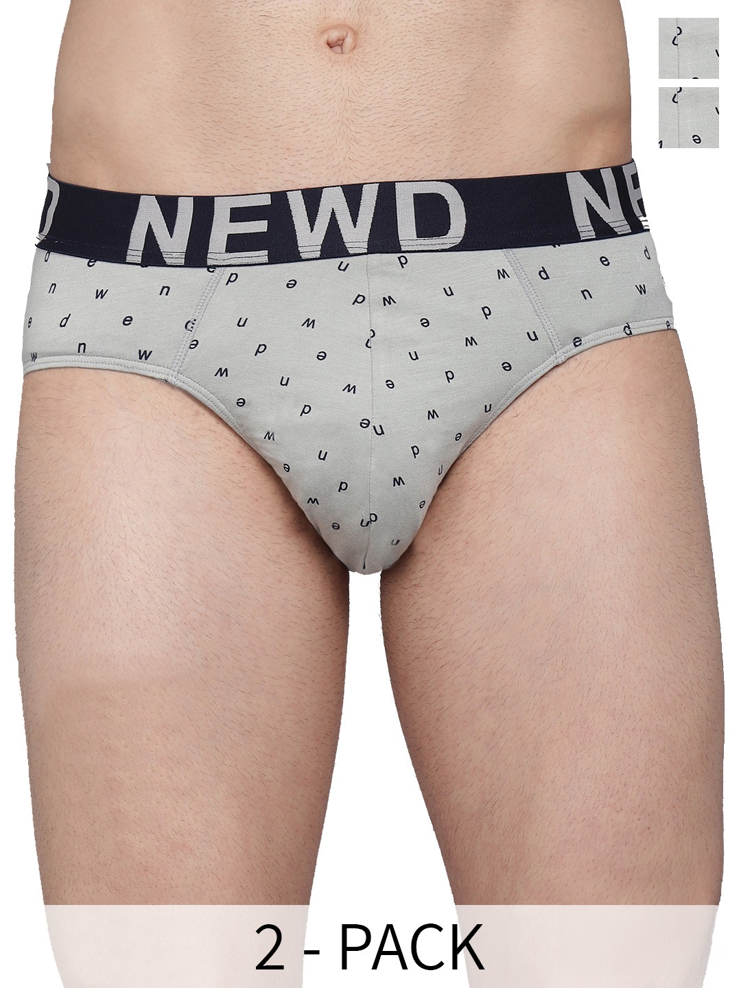 

NEWD Pack Of 2 Typography Printed Label Free Basic Briefs NBP8-N.GREY-C2-S