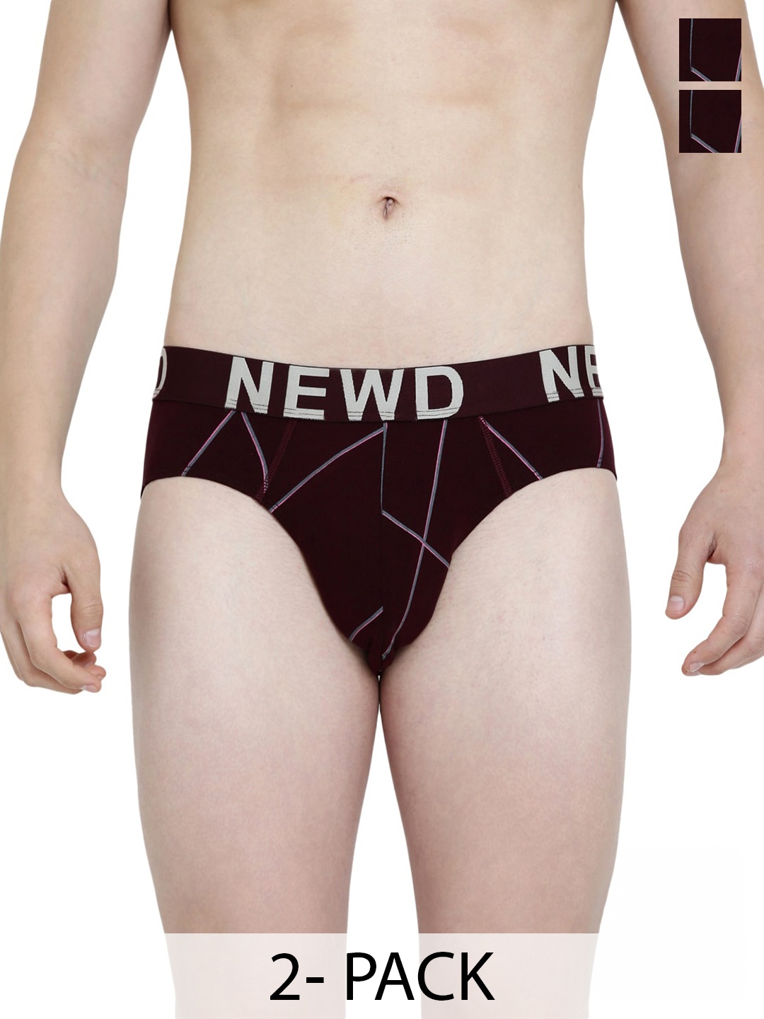 

NEWD Pack Of 2 Abstract Printed Label Free Basic Briefs NBP7-WINE-C2-S, Maroon