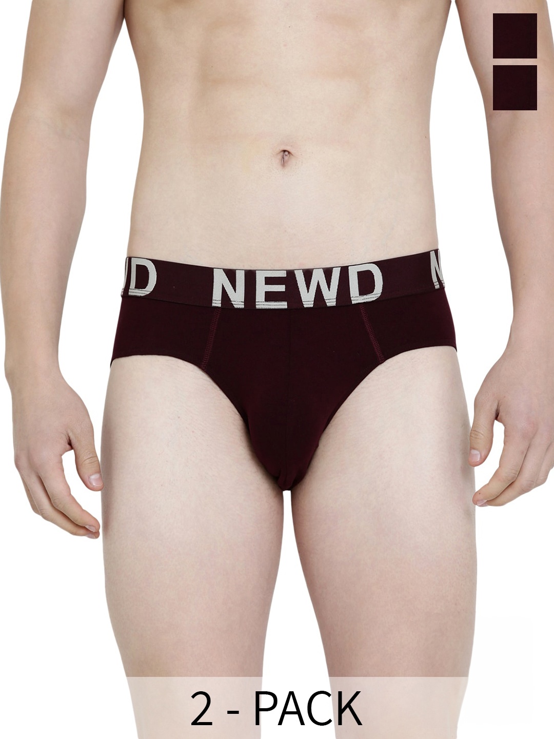 

NEWD Pack Of 2 Label Free Basic Briefs NBS3-WINE-C2-S, Maroon