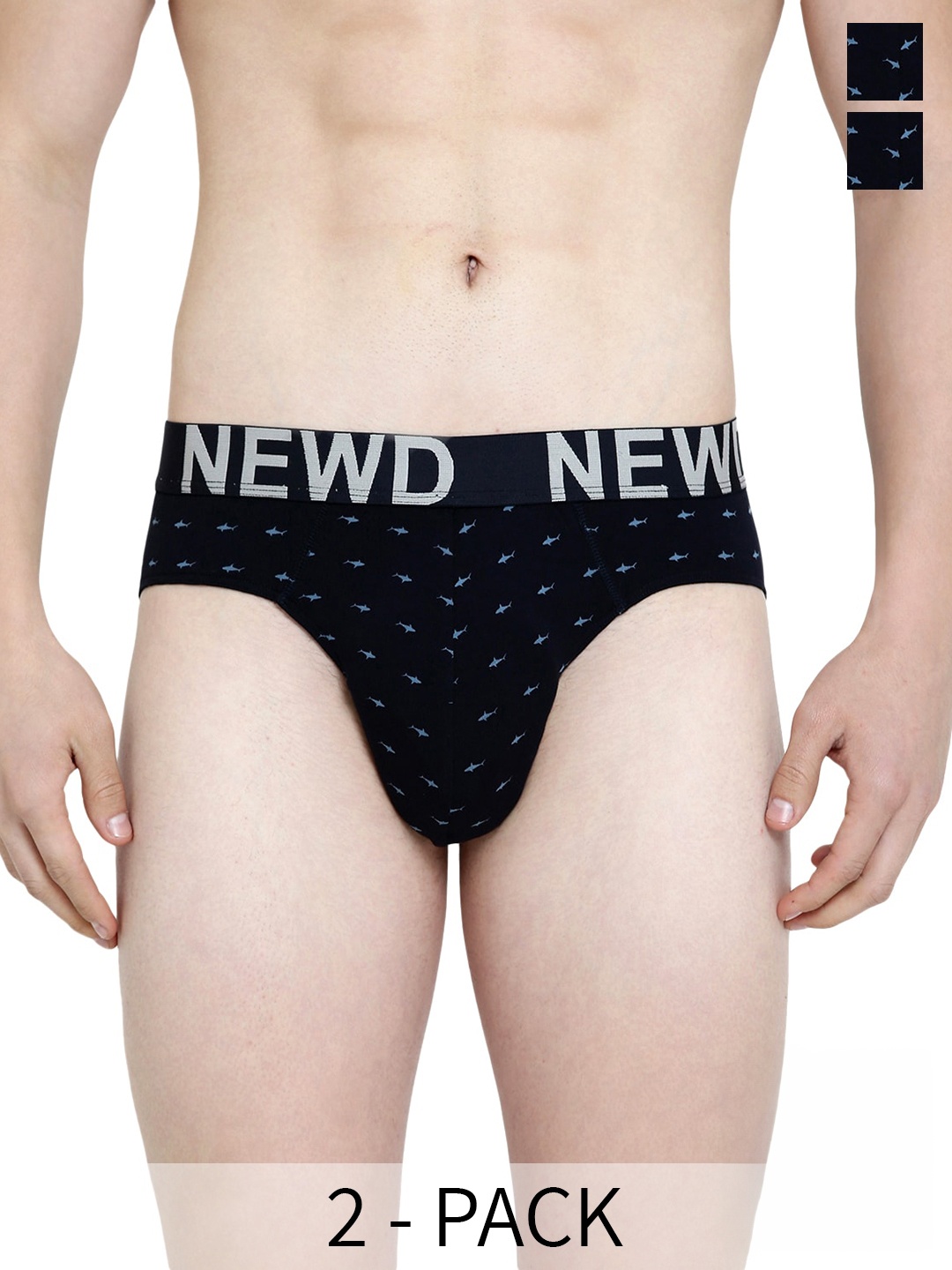 

NEWD Pack Of 2 Printed Label Free Basic Briefs NBP10-NAVY-C2-S, Navy blue