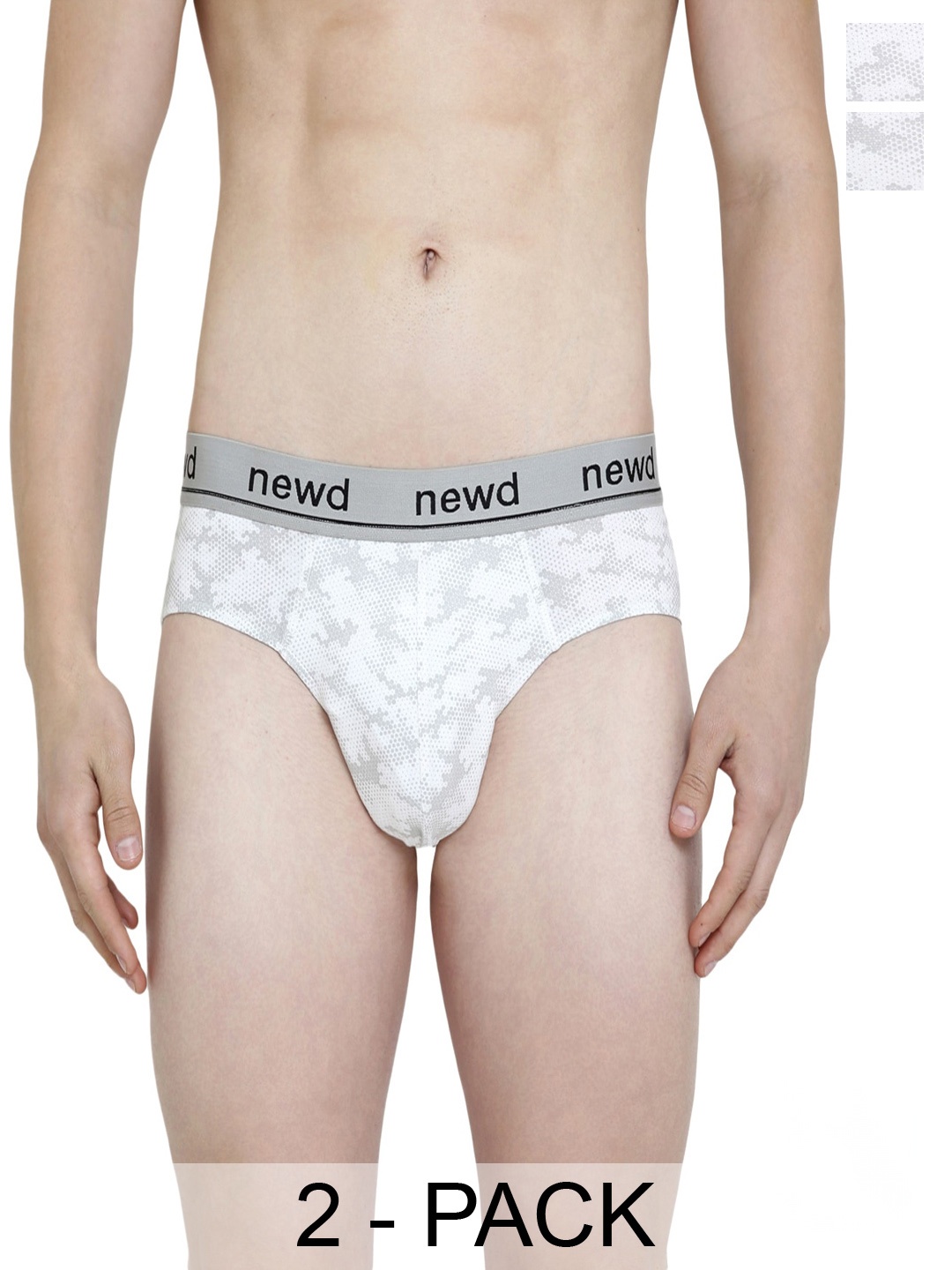 

NEWD Pack Of 2 Abstract Printed Mid-Rise Label Free Basic Briefs NBP6-WHITE-C2-S