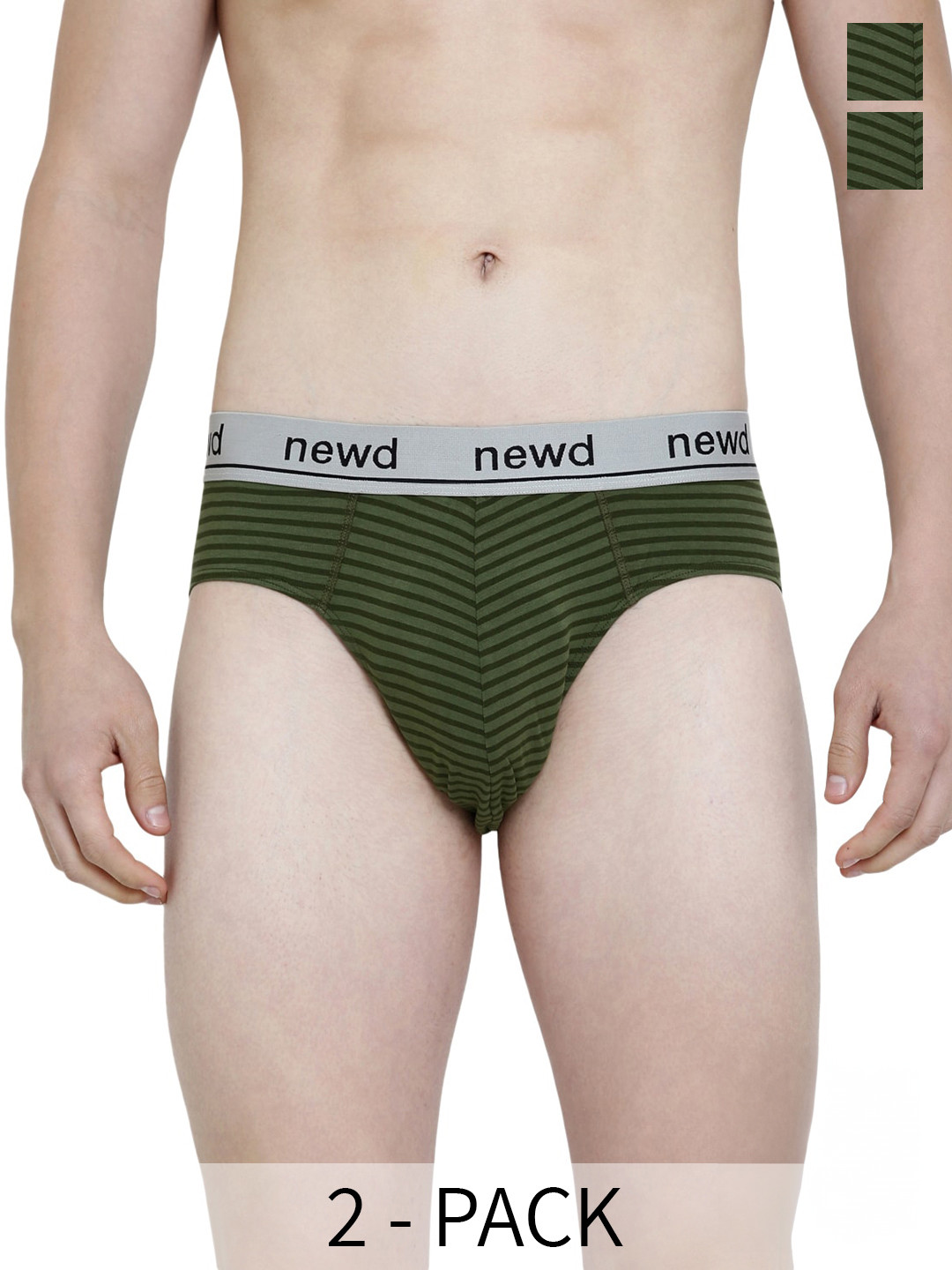 

NEWD Pack Of 2 striped Label Free Basic Briefs NBP8-N.GREY-C2-S, Olive