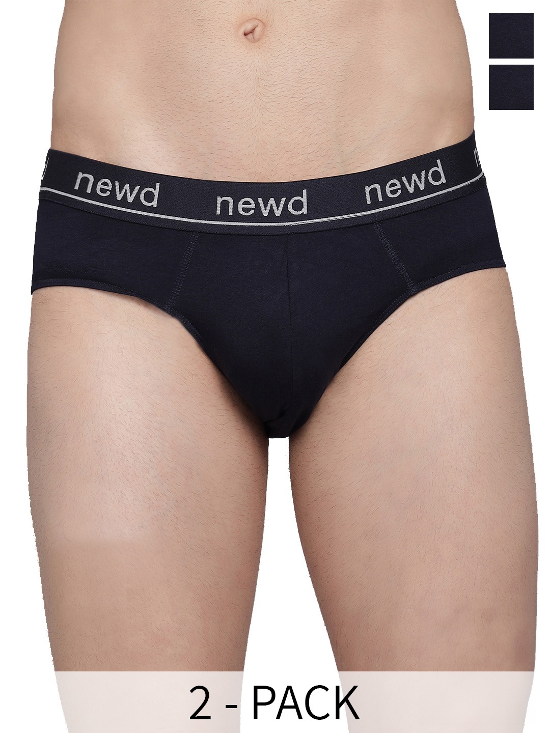 

NEWD Pack Of 2 Solid Label Free Basic Briefs NBP8-N.GREY-C2-S, Navy blue