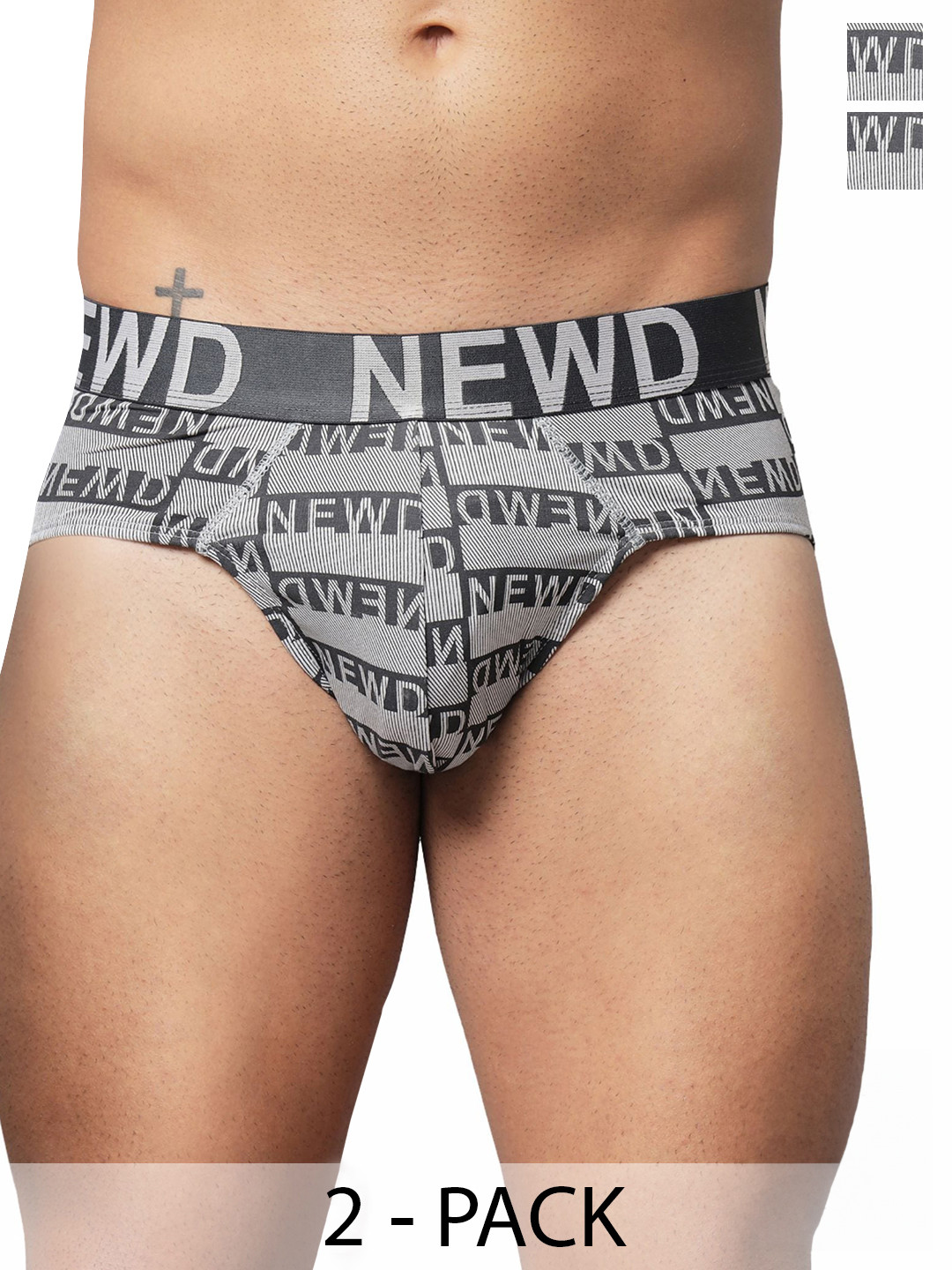 

NEWD Pack Of 2 Typography Printed Basic Briefs NBP13-GREY-C2-S