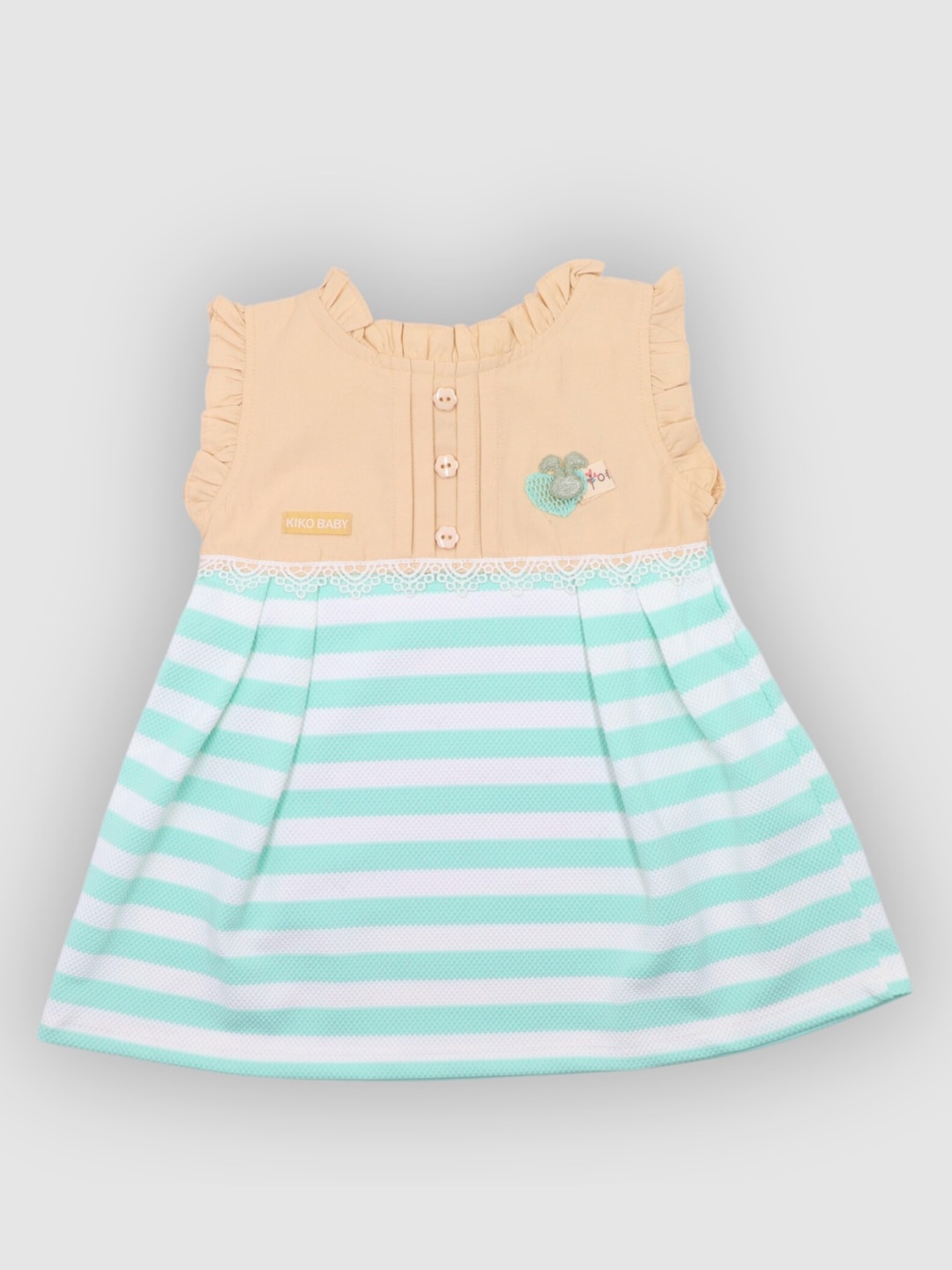 

YOUSTYLO Striped Cotton A-Line Dress, Beige