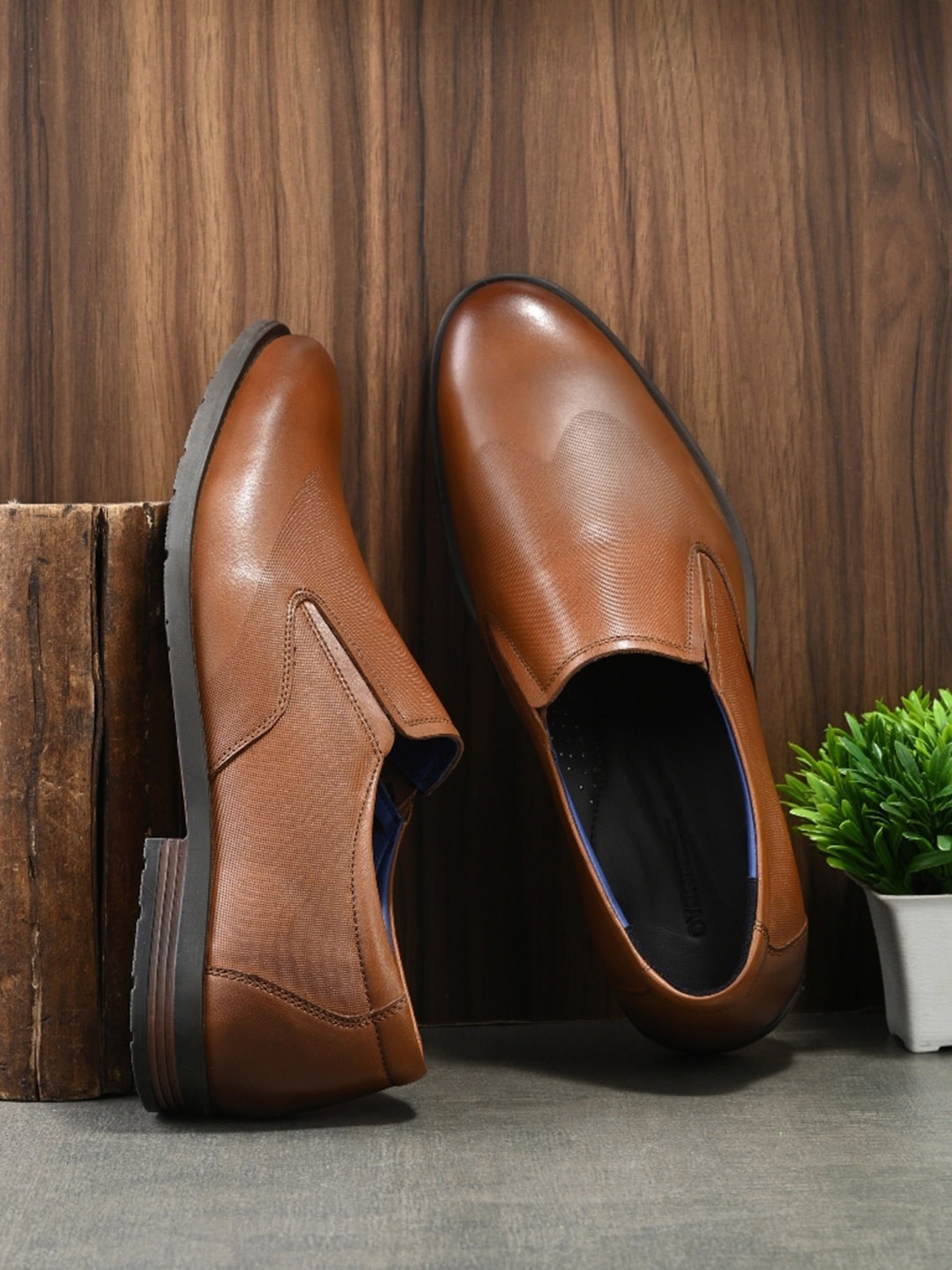 

Overdrive Men Textured Leather Formal Slip-On Shoes, Tan