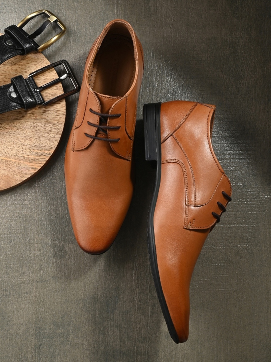 

Overdrive Men Leather Formal Derbys, Tan
