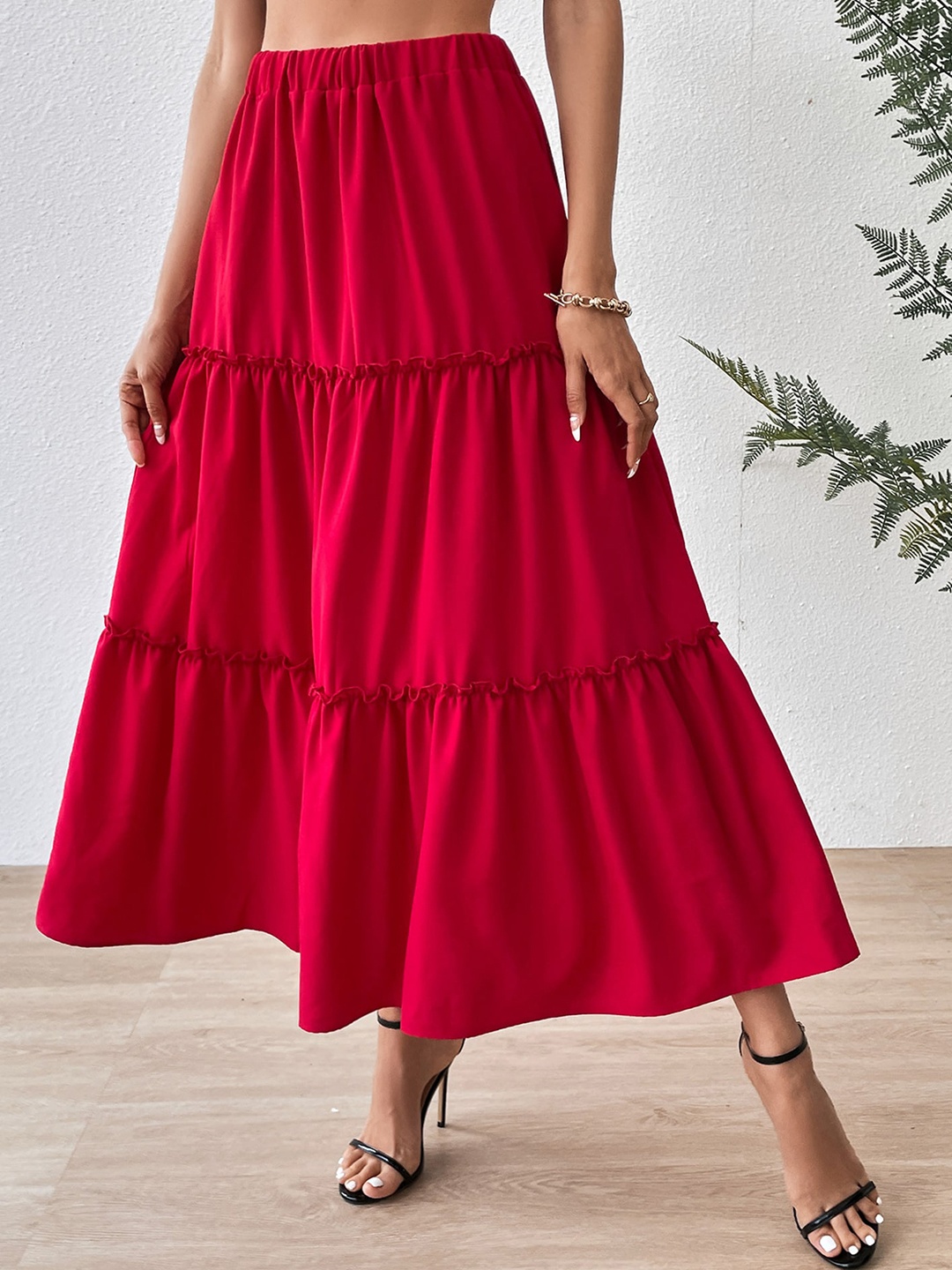 

LULU & SKY Tiered Maxi Skirt, Red