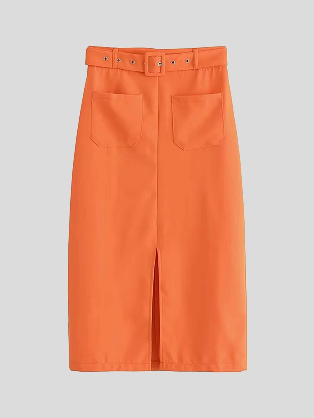 

LULU & SKY Front Slit Straight Midi Skirts, Orange