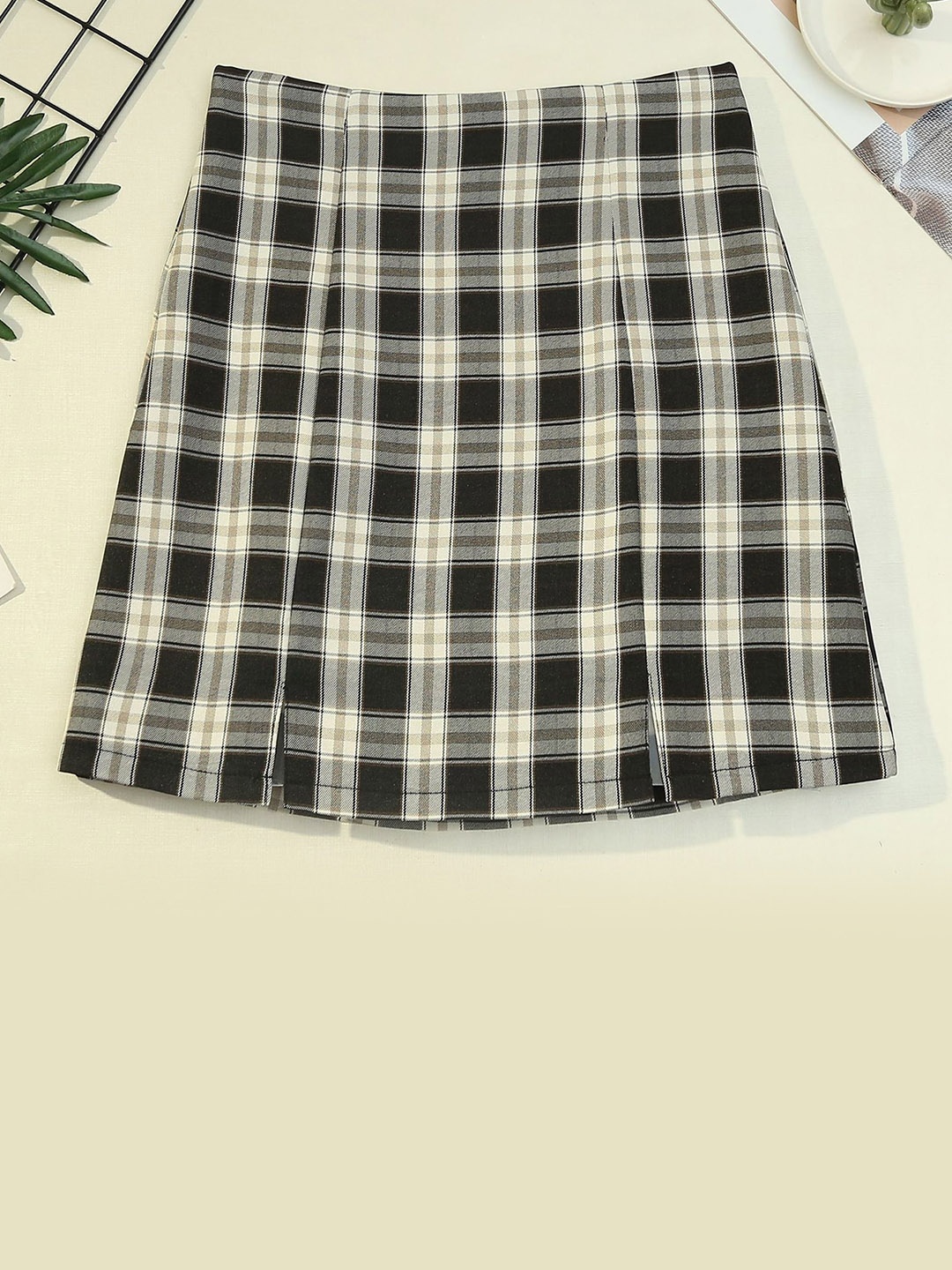 

LULU & SKY Checked High-Rise A-Line Mini Skirt, Black