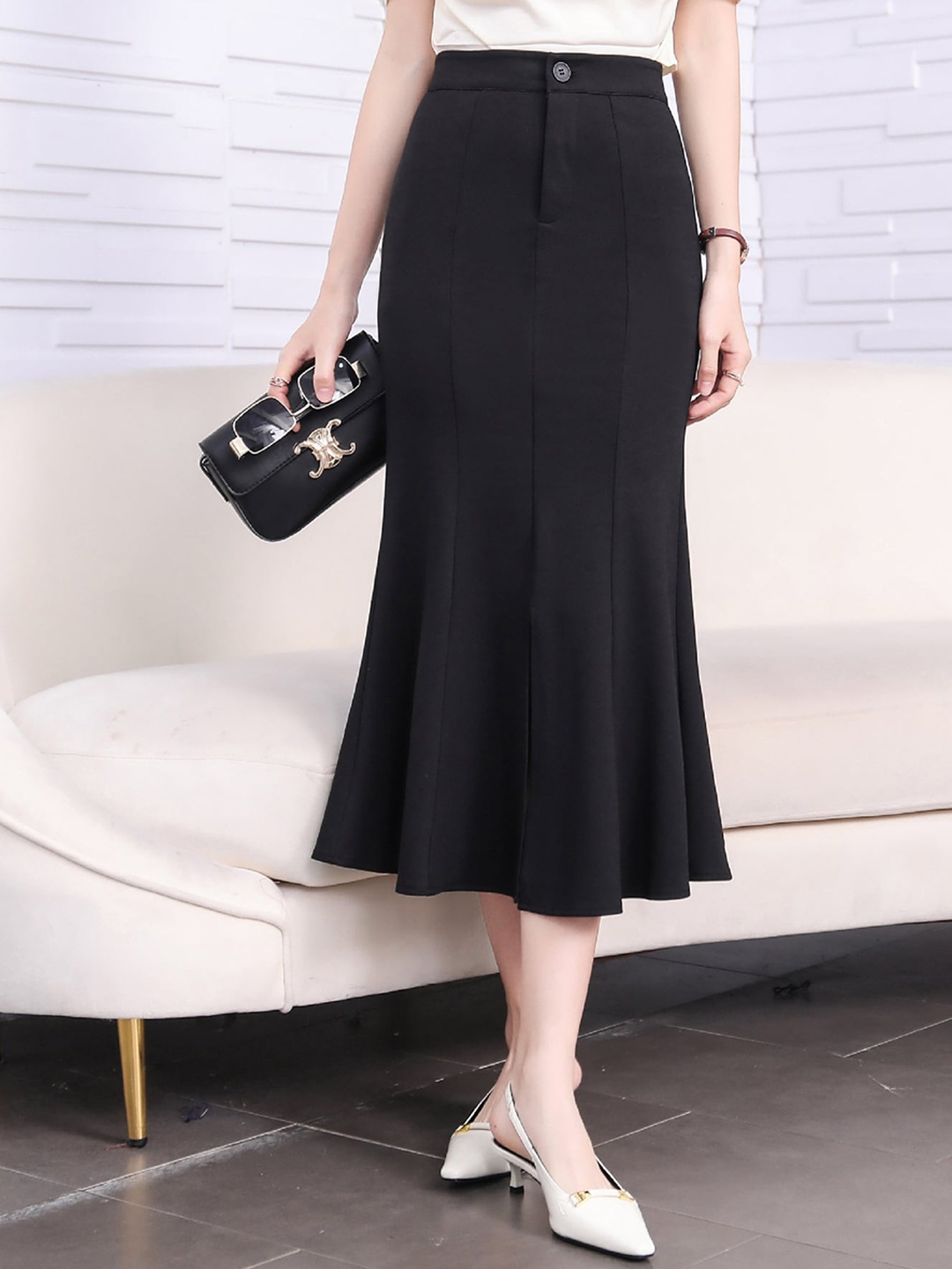 

LULU & SKY A-Line Midi Length Skirt, Black