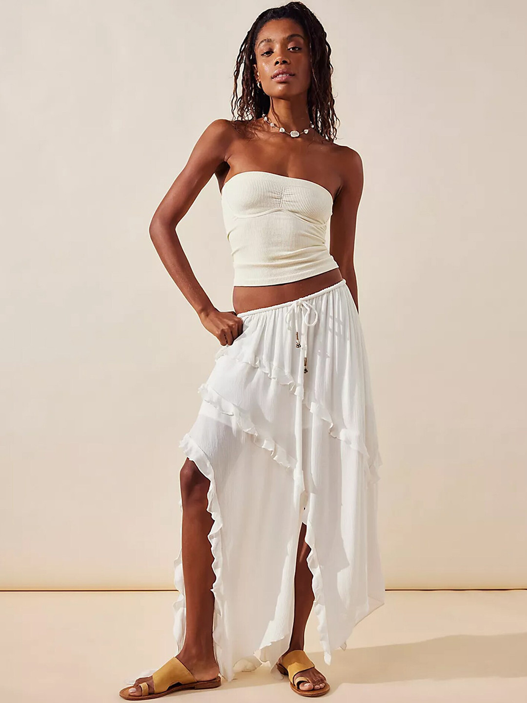 

LULU & SKY Asymmetric Tiered Maxi Length Skirt, White