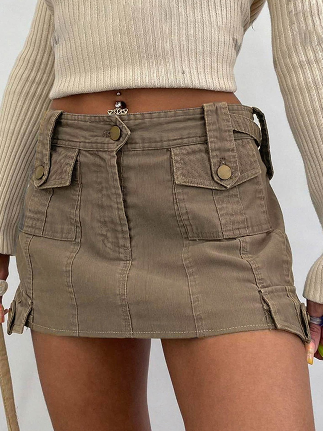 

LULU & SKY A-Line Mini Denim Skirt, Khaki