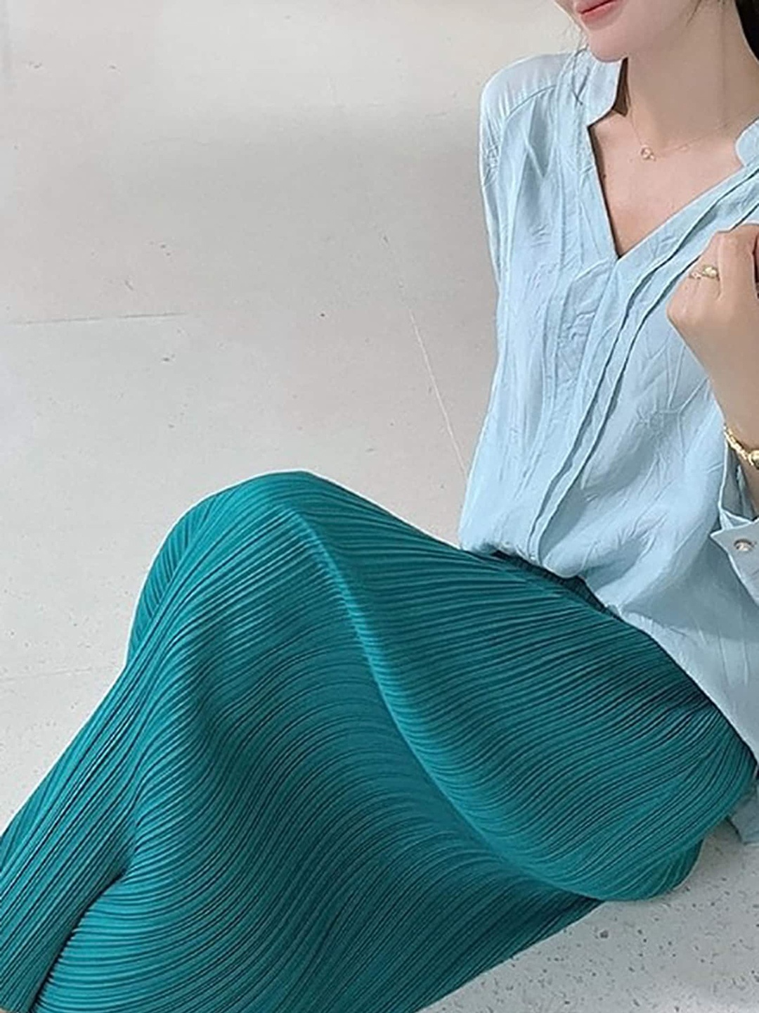 

LULU & SKY Cut Out Slits Maxi Skirts, Blue