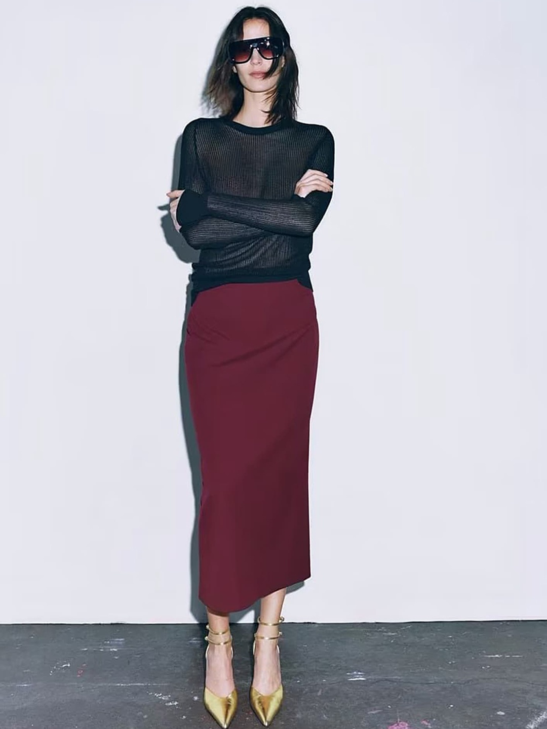 

LULU & SKY Back Slit Pencil Midi Skirts, Maroon