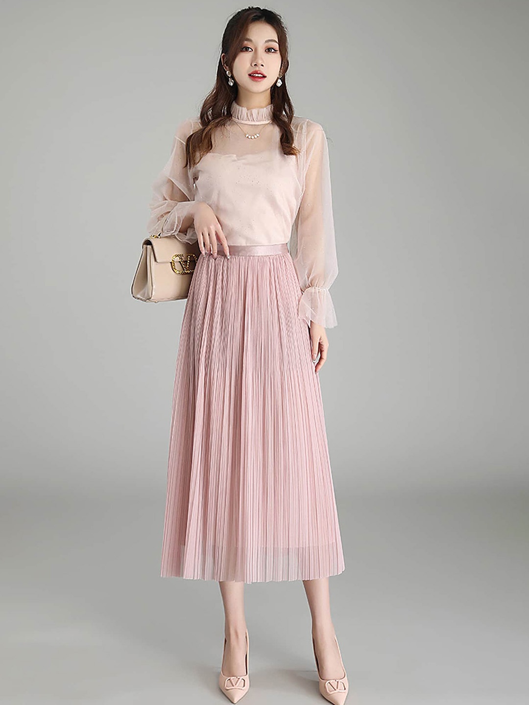 

LULU & SKY Accordion Pleated Flared Midi Skirt, Pink