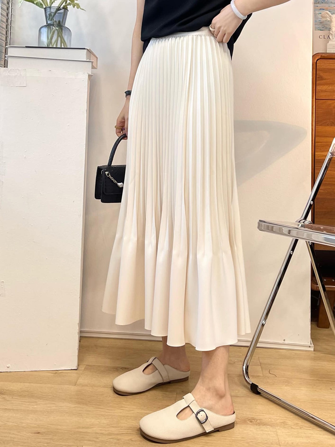 

LULU & SKY Pleated Straight Midi Skirts, Beige