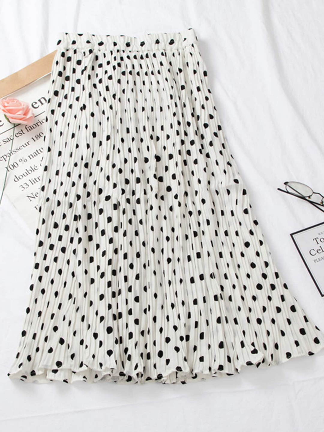 

LULU & SKY Polka Dot Printed Flared Maxi Skirt, White