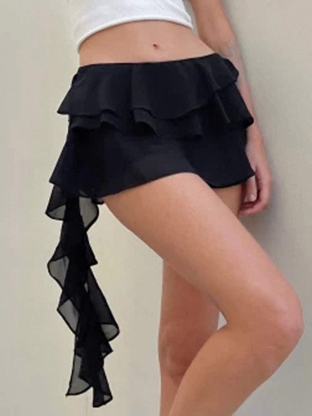 

LULU & SKY Ruffled Tiered Mini Skirt, Black