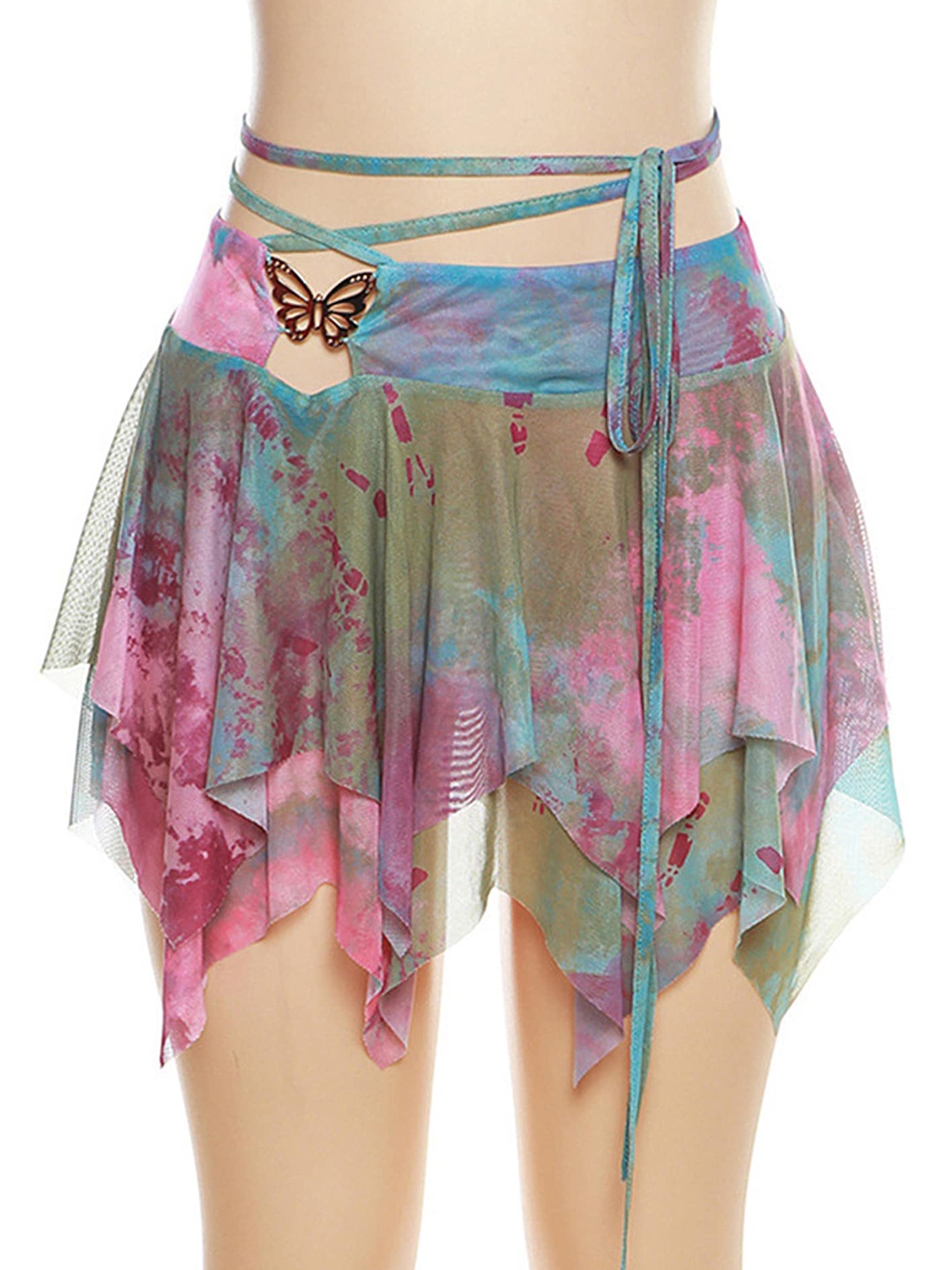 

LULU & SKY Abstract Printed Asymmetric Mini Skirt, Green