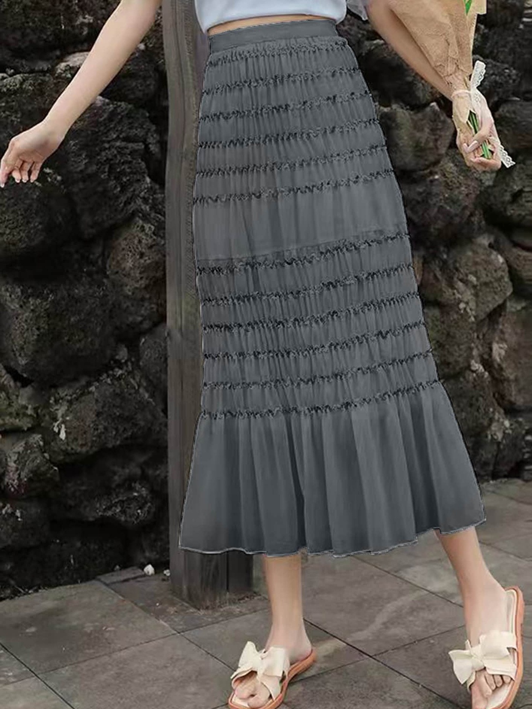 

LULU & SKY Tiered Midi Skirt, Black