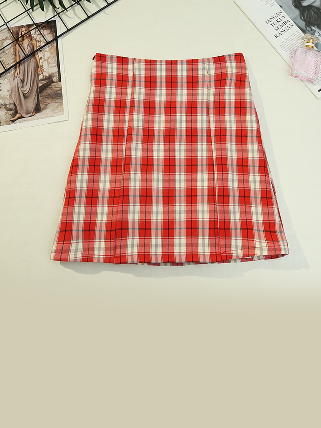 

LULU & SKY Checked A-Line Mini Skirt, Red