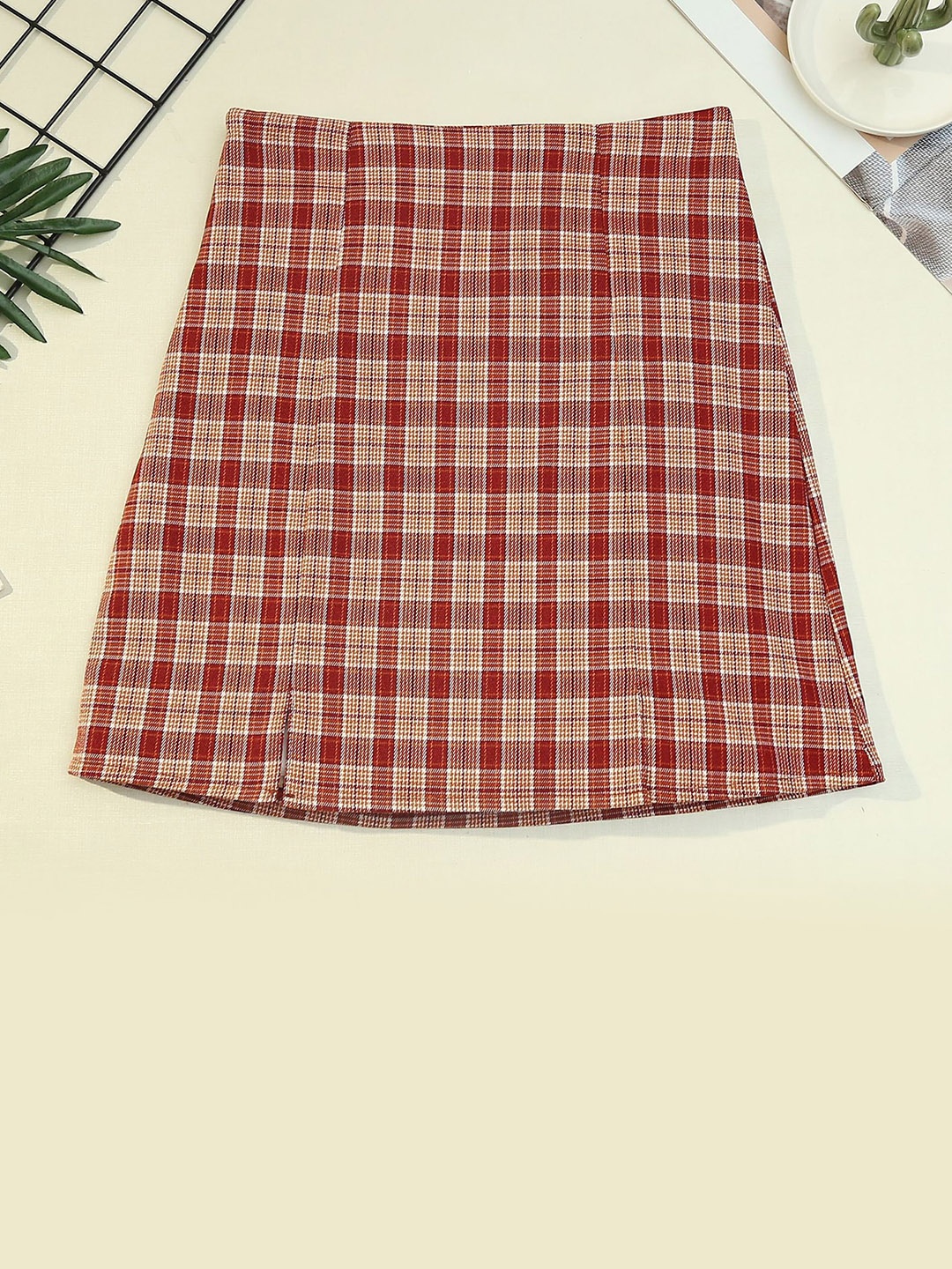 

LULU & SKY Checked A-Line Mini Length Skirt, Orange